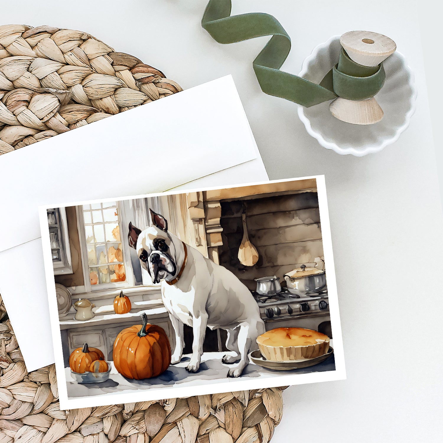 Buy this Boxer Fall Kitchen Pumpkins Greeting Cards and Envelopes Pack of 8