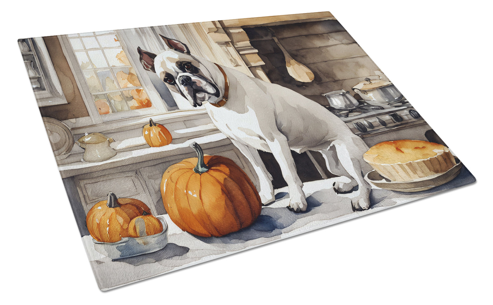 Buy this Boxer Fall Kitchen Pumpkins Glass Cutting Board Large