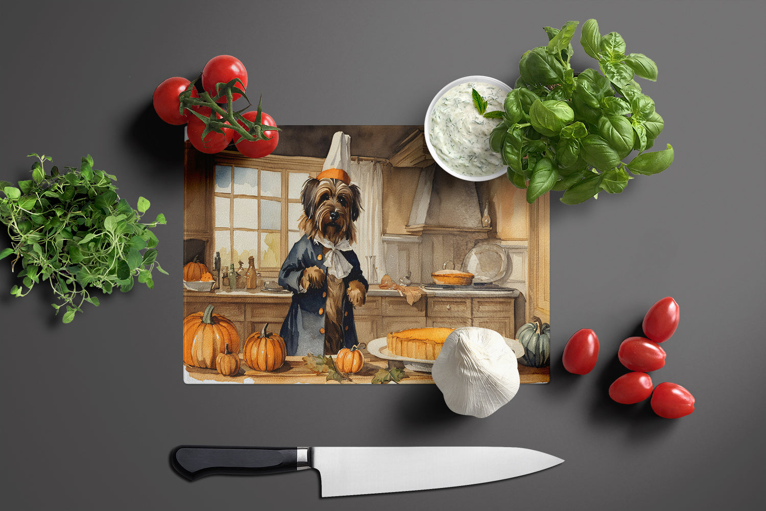 Briard Fall Kitchen Pumpkins Glass Cutting Board Large