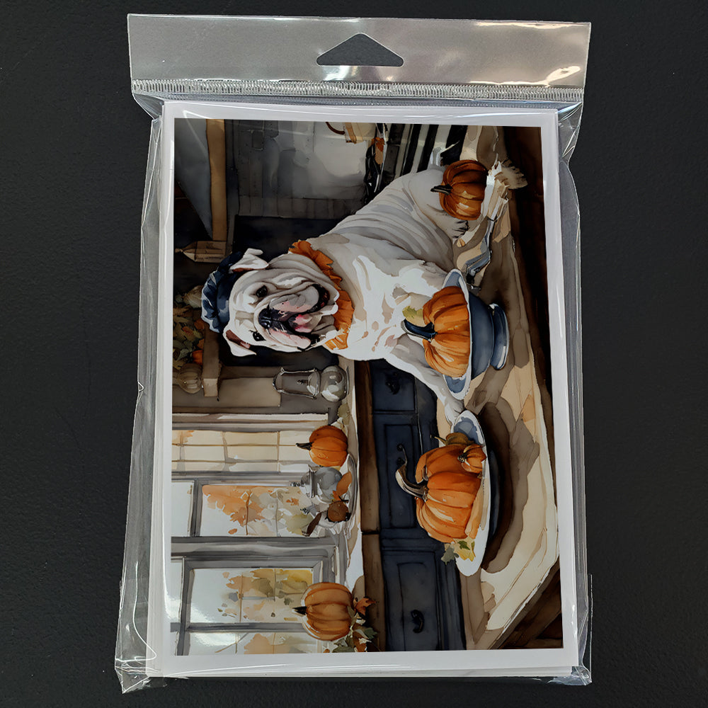 English Bulldog Fall Kitchen Pumpkins Greeting Cards and Envelopes Pack of 8  the-store.com.