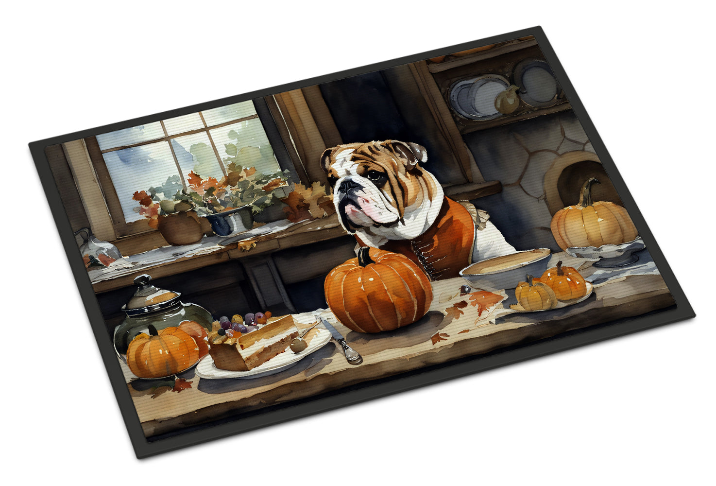 Buy this English Bulldog Fall Kitchen Pumpkins Indoor or Outdoor Mat 24x36