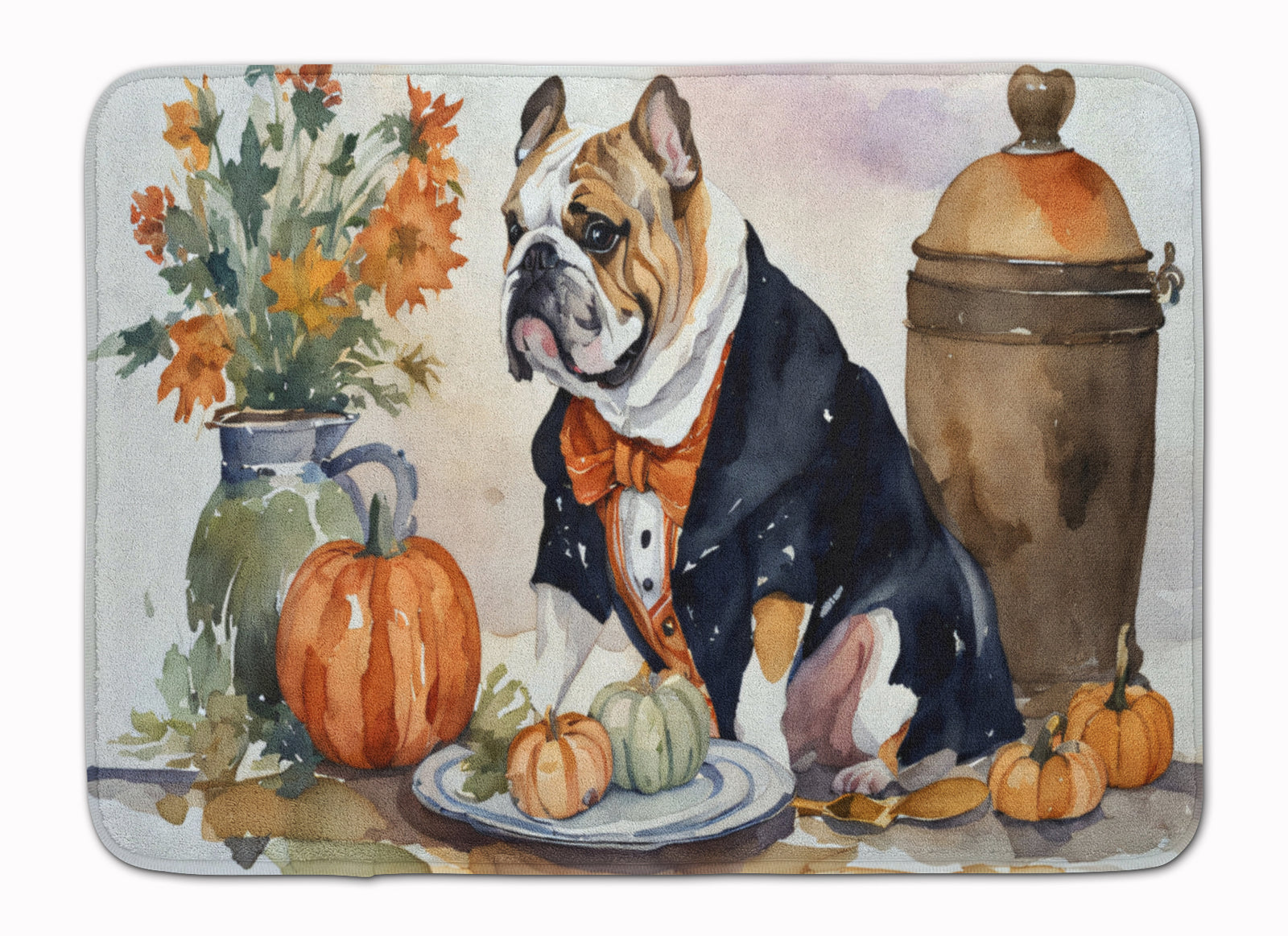 Buy this English Bulldog Fall Kitchen Pumpkins Memory Foam Kitchen Mat