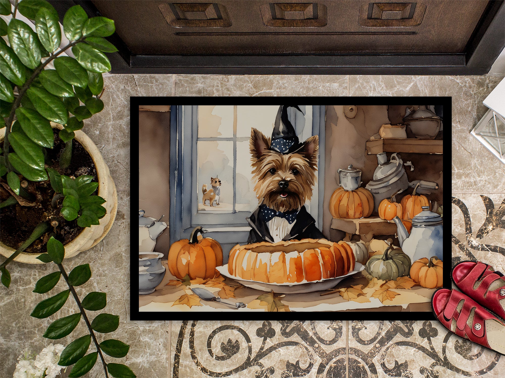 Cairn Terrier Fall Kitchen Pumpkins Doormat 18x27