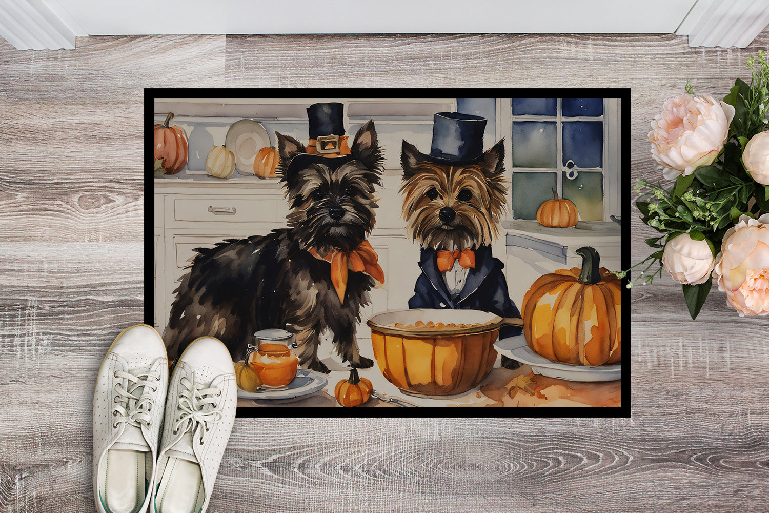 Cairn Terrier Fall Kitchen Pumpkins Doormat 18x27  the-store.com.