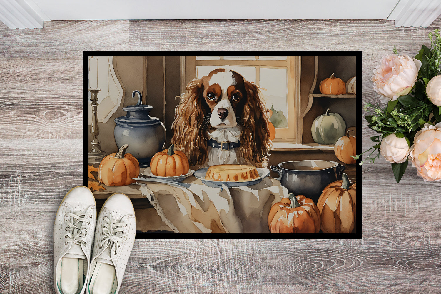 Buy this Cavalier Spaniel Fall Kitchen Pumpkins Indoor or Outdoor Mat 24x36