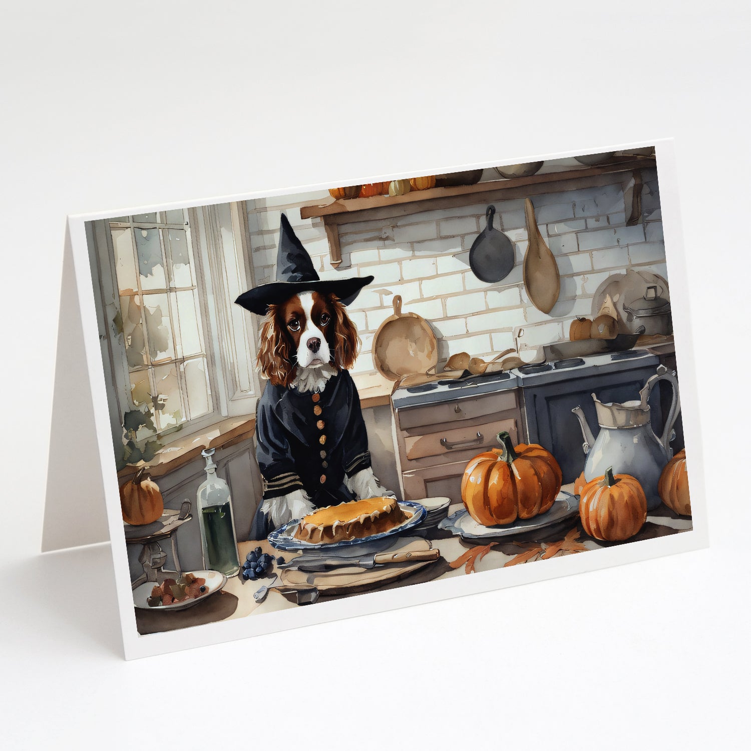 Buy this Cavalier Spaniel Fall Kitchen Pumpkins Greeting Cards and Envelopes Pack of 8