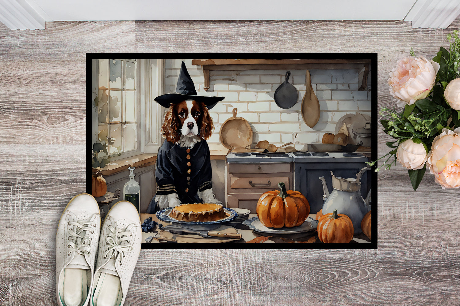 Cavalier Spaniel Fall Kitchen Pumpkins Indoor or Outdoor Mat 24x36  the-store.com.