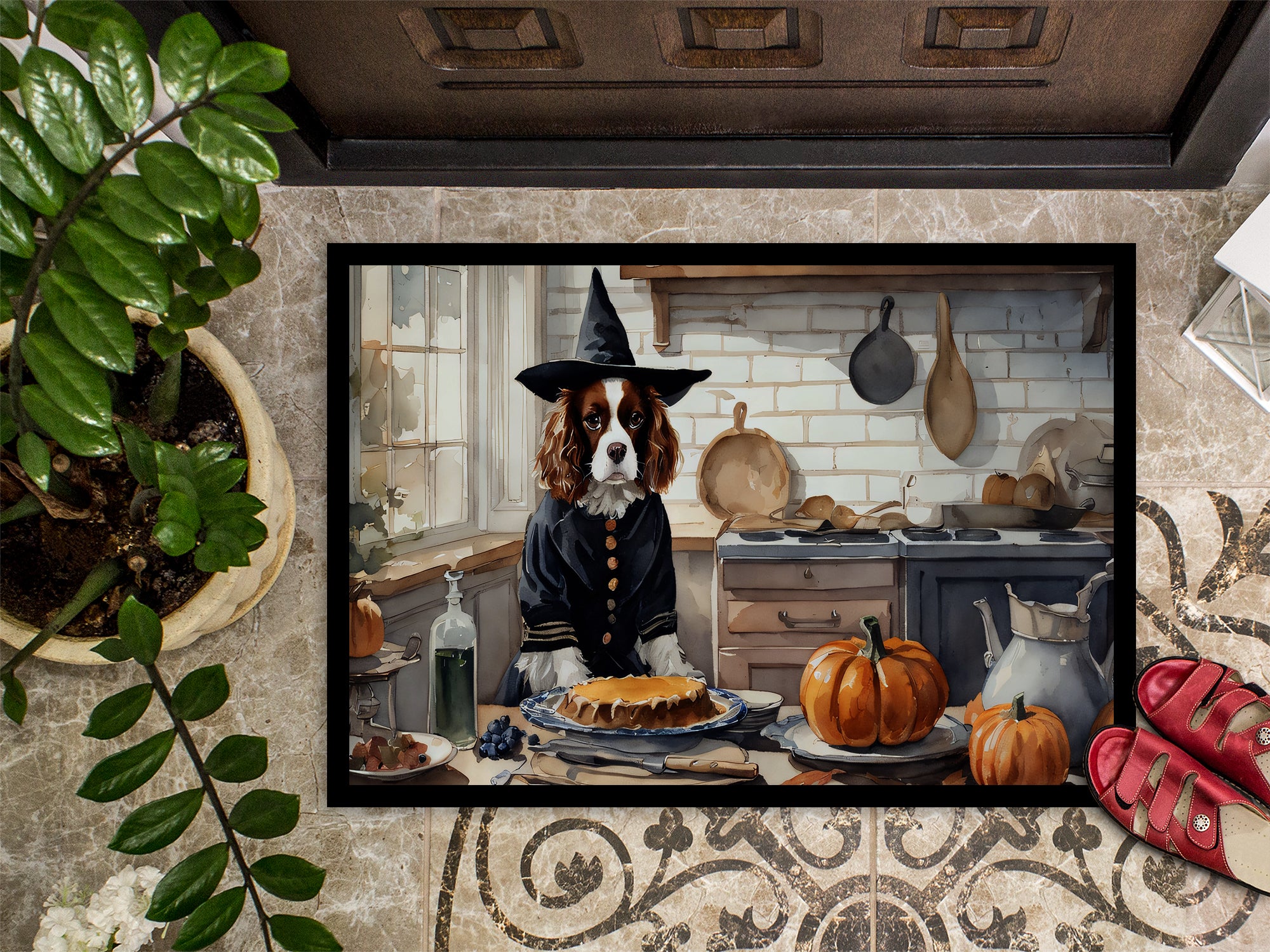 Cavalier Spaniel Fall Kitchen Pumpkins Indoor or Outdoor Mat 24x36  the-store.com.