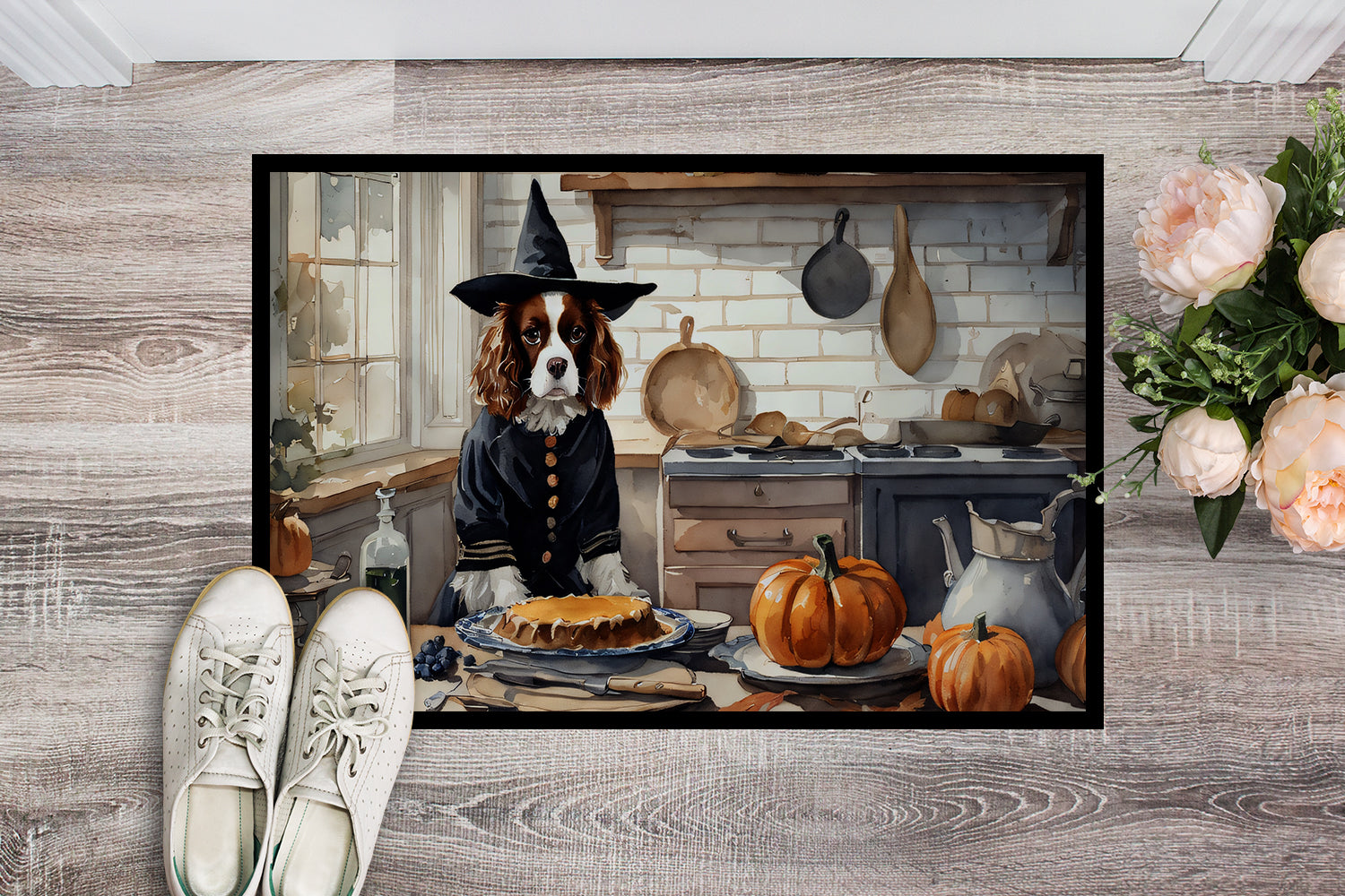 Cavalier Spaniel Fall Kitchen Pumpkins Doormat 18x27