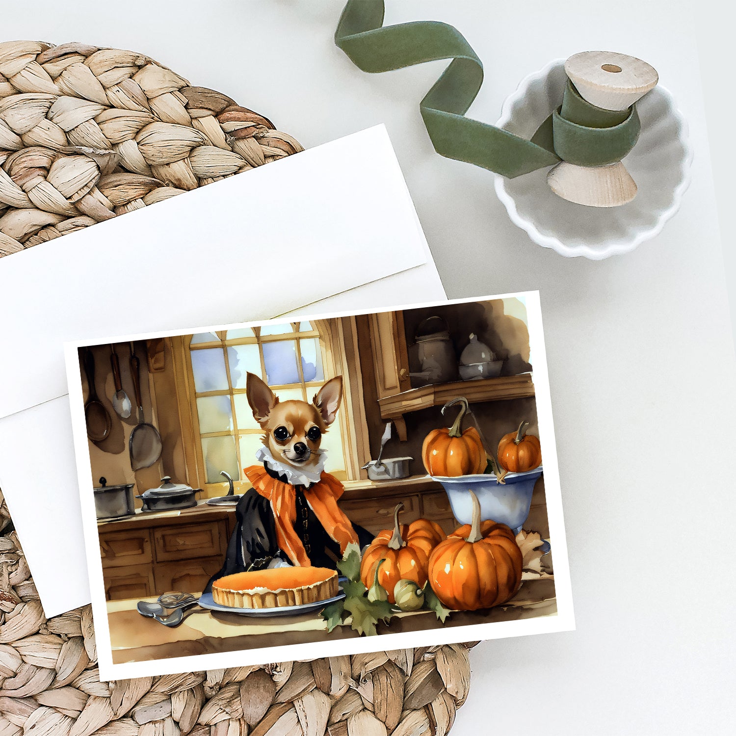 Chihuahua Fall Kitchen Pumpkins Greeting Cards and Envelopes Pack of 8  the-store.com.