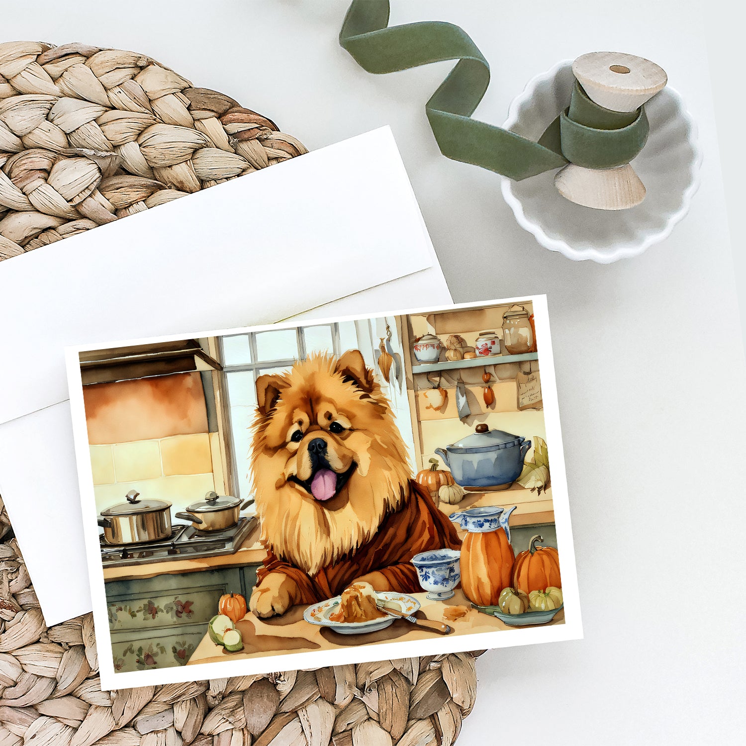 Chow Chow Fall Kitchen Pumpkins Greeting Cards and Envelopes Pack of 8  the-store.com.