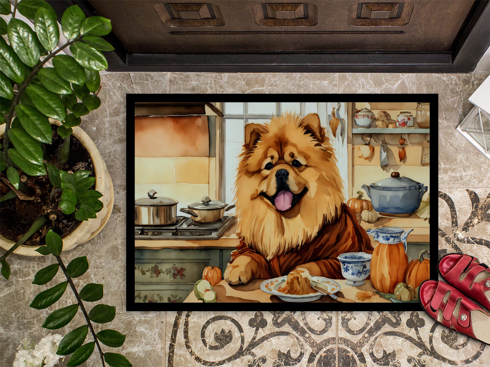 Chow Chow Fall Kitchen Pumpkins Indoor or Outdoor Mat 24x36  the-store.com.