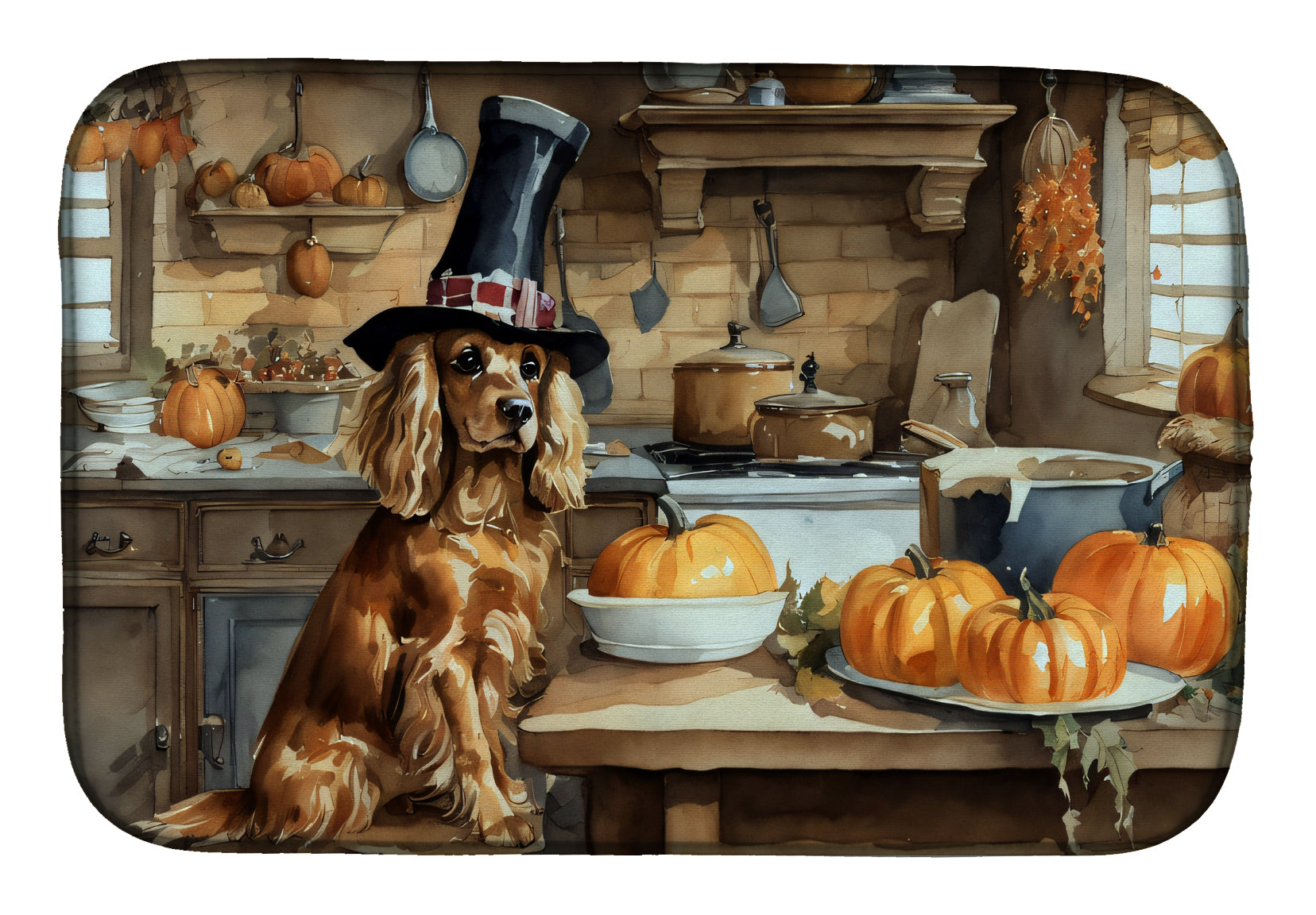 Buy this Cocker Spaniel Fall Kitchen Pumpkins Dish Drying Mat