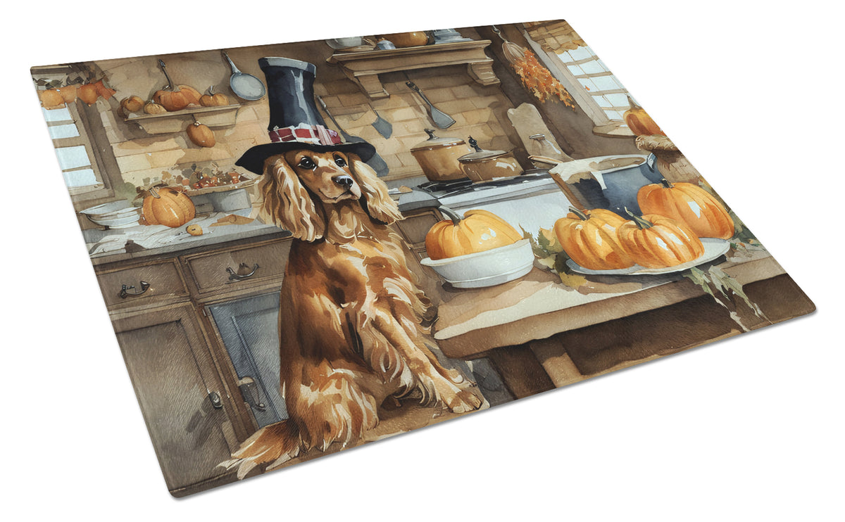 Buy this Cocker Spaniel Fall Kitchen Pumpkins Glass Cutting Board Large