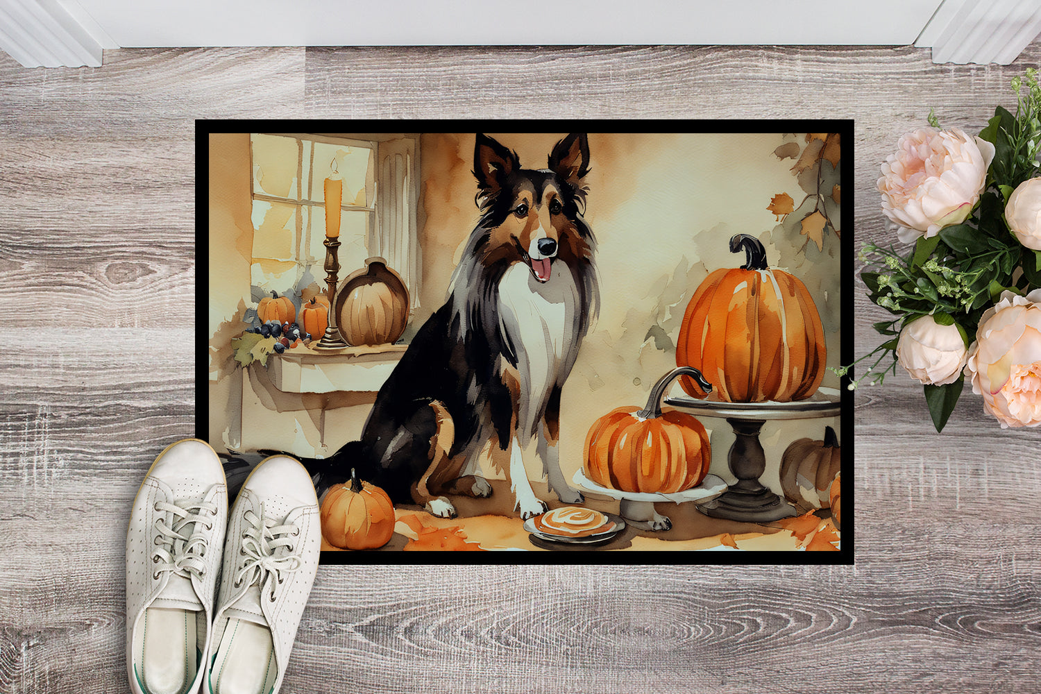 Buy this Collie Fall Kitchen Pumpkins Indoor or Outdoor Mat 24x36