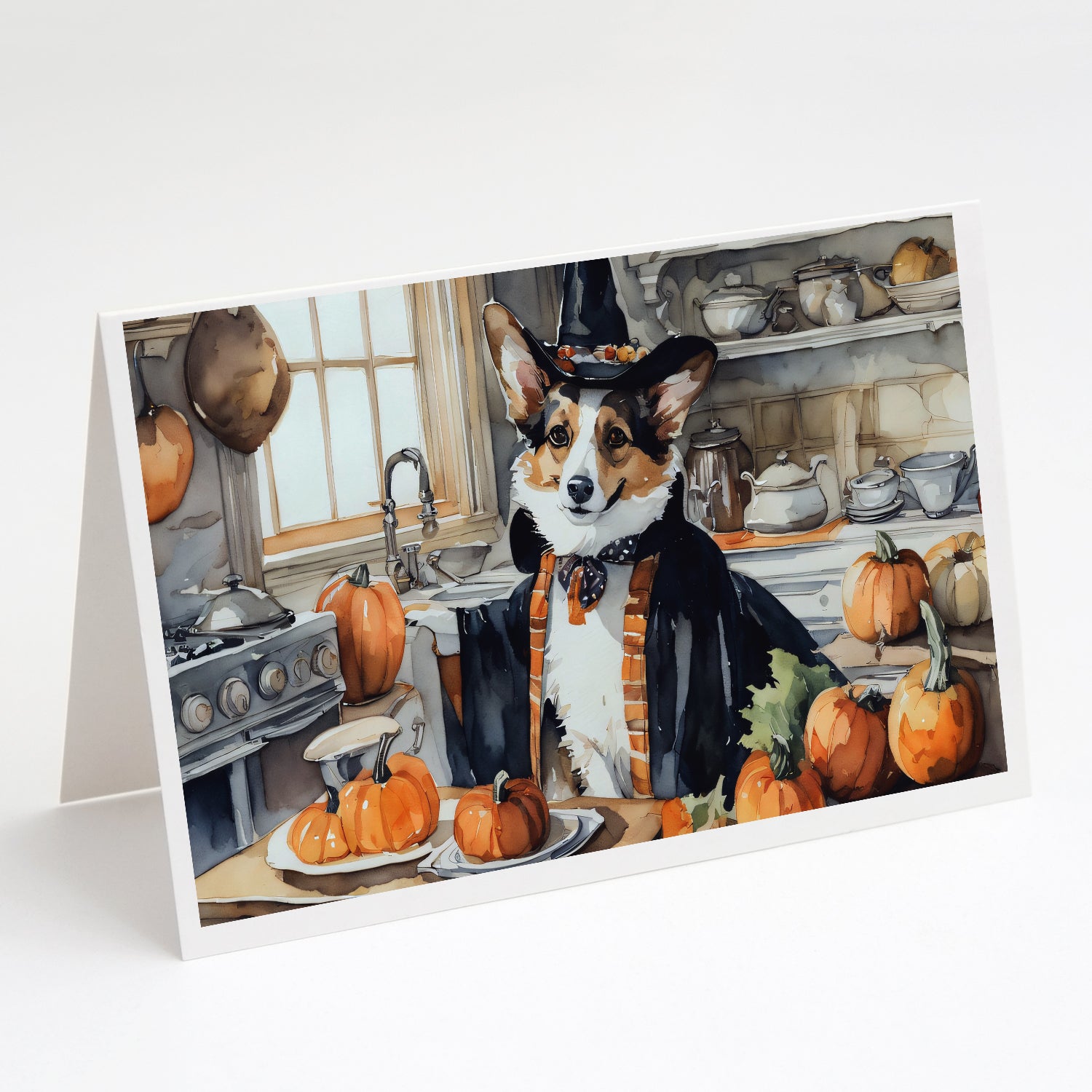 Buy this Corgi Fall Kitchen Pumpkins Greeting Cards and Envelopes Pack of 8