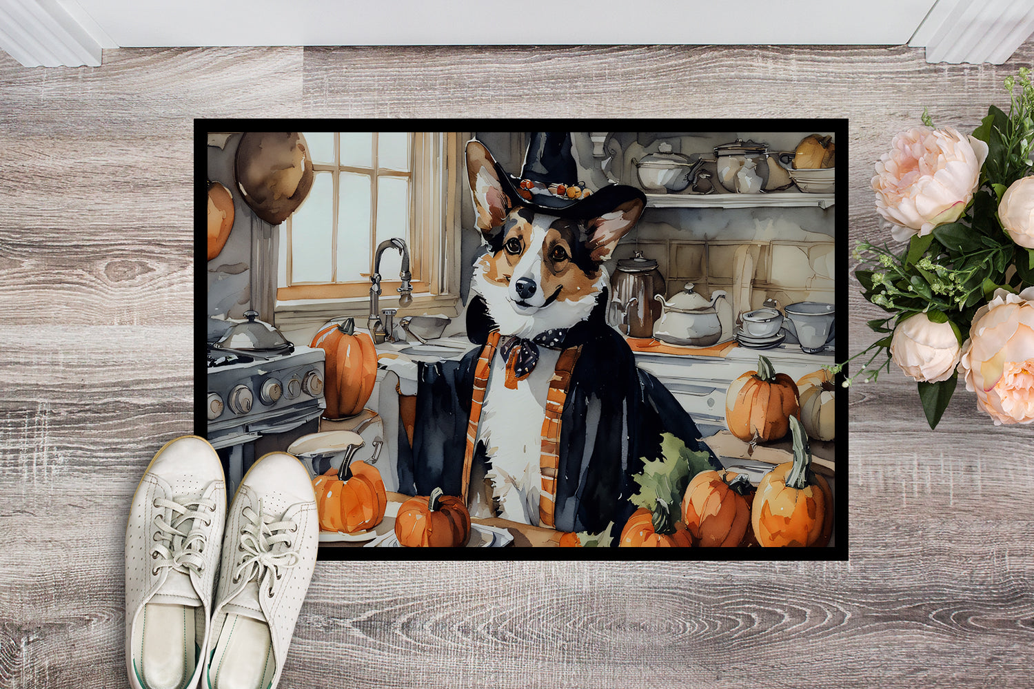 Buy this Corgi Fall Kitchen Pumpkins Indoor or Outdoor Mat 24x36