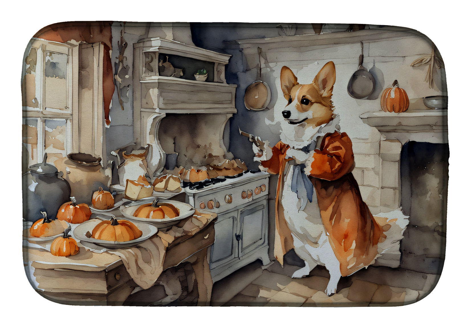 Buy this Corgi Fall Kitchen Pumpkins Dish Drying Mat