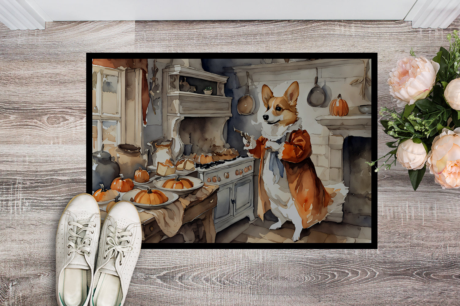 Buy this Corgi Fall Kitchen Pumpkins Indoor or Outdoor Mat 24x36