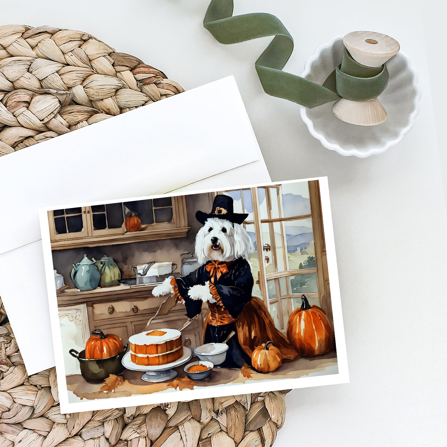 Coton De Tulear Fall Kitchen Pumpkins Greeting Cards and Envelopes Pack of 8  the-store.com.