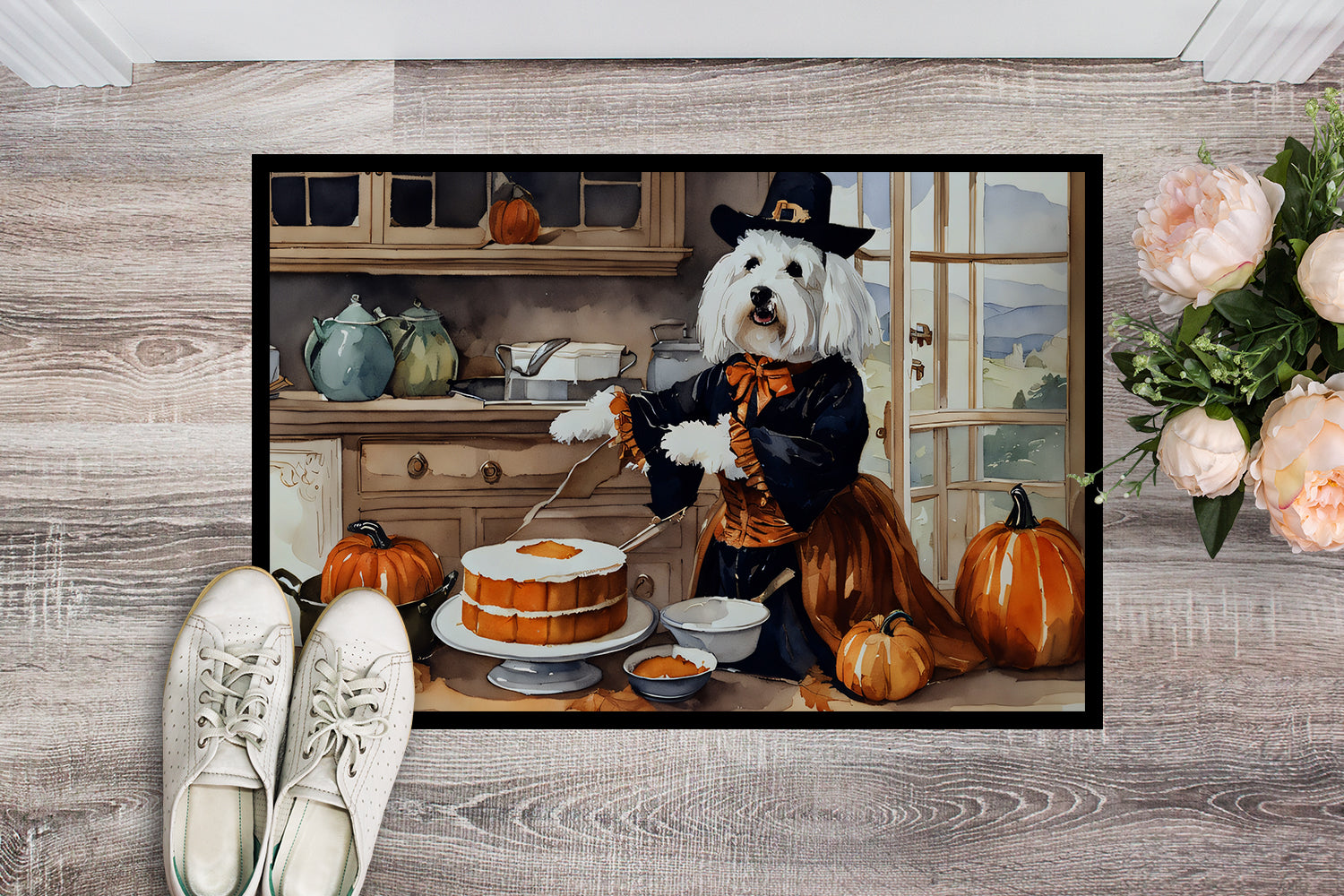 Coton De Tulear Fall Kitchen Pumpkins Doormat 18x27