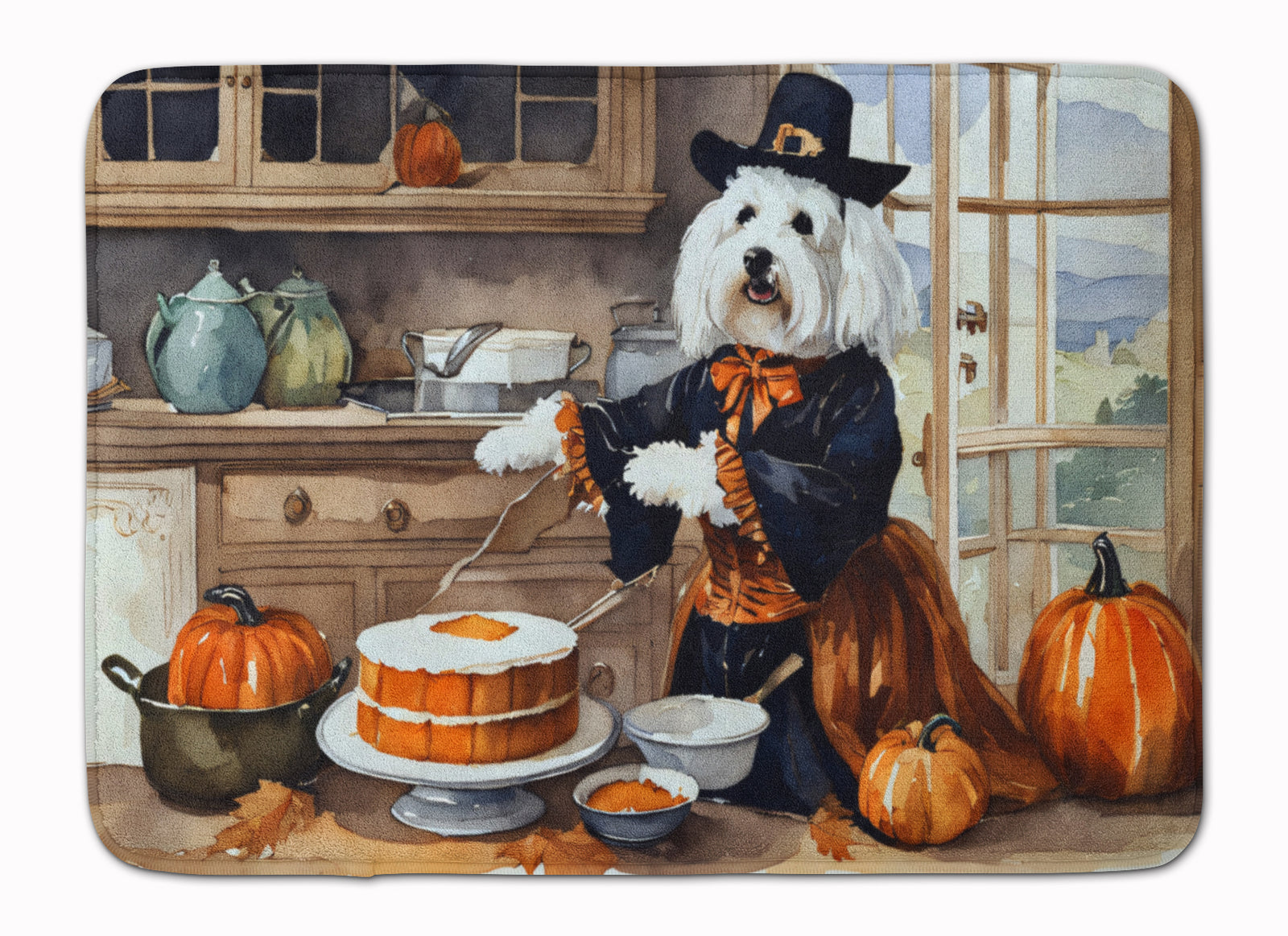 Buy this Coton De Tulear Fall Kitchen Pumpkins Memory Foam Kitchen Mat