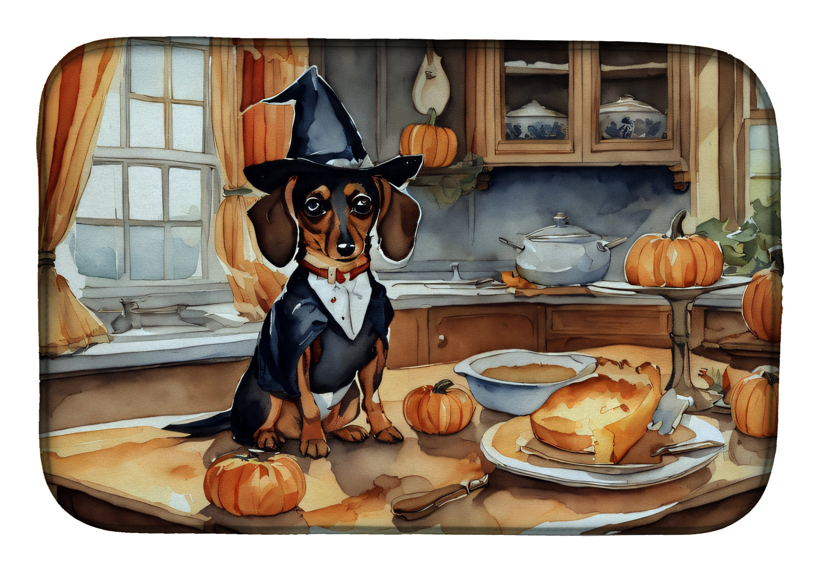 Buy this Dachshund Fall Kitchen Pumpkins Dish Drying Mat