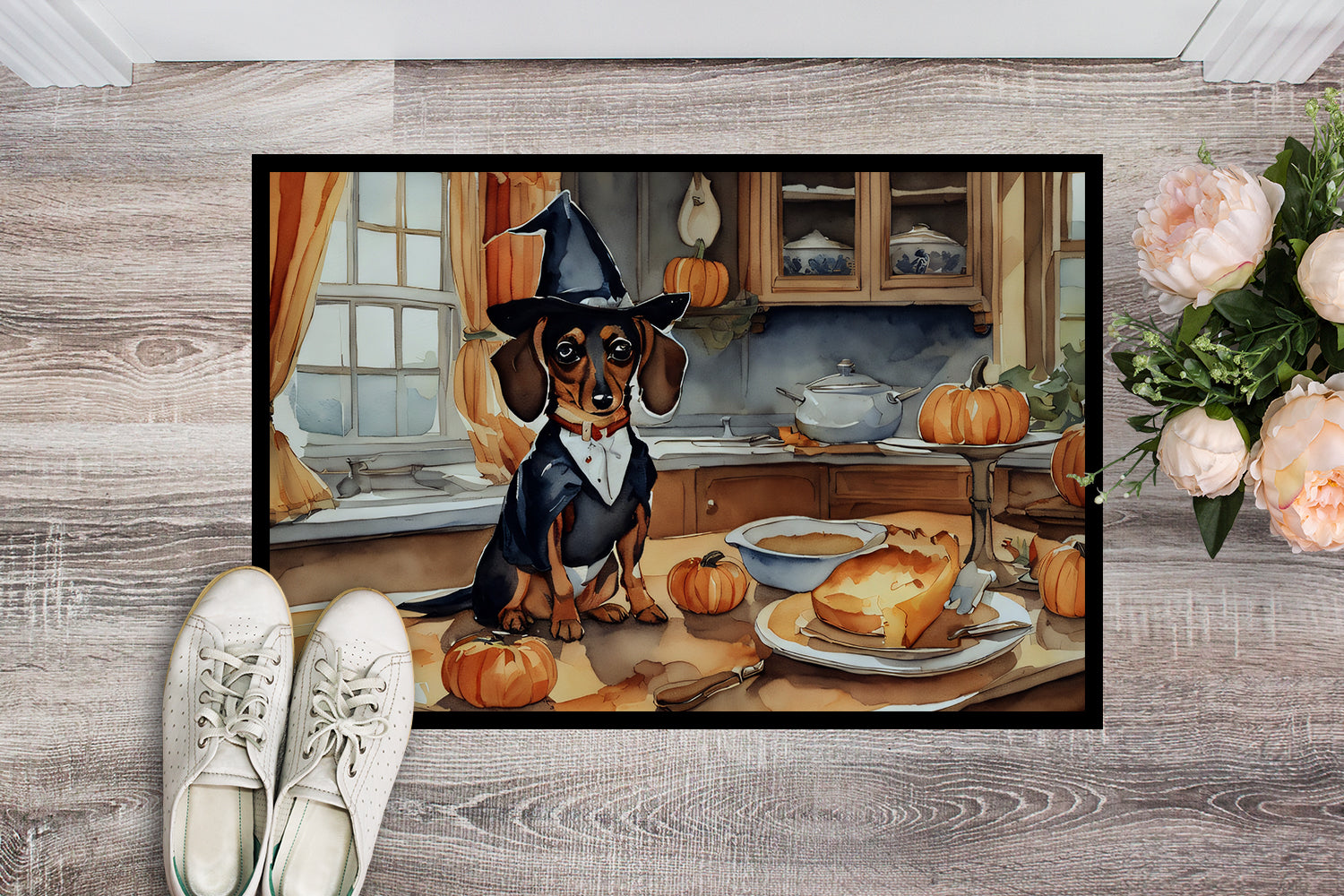 Dachshund Fall Kitchen Pumpkins Indoor or Outdoor Mat 24x36