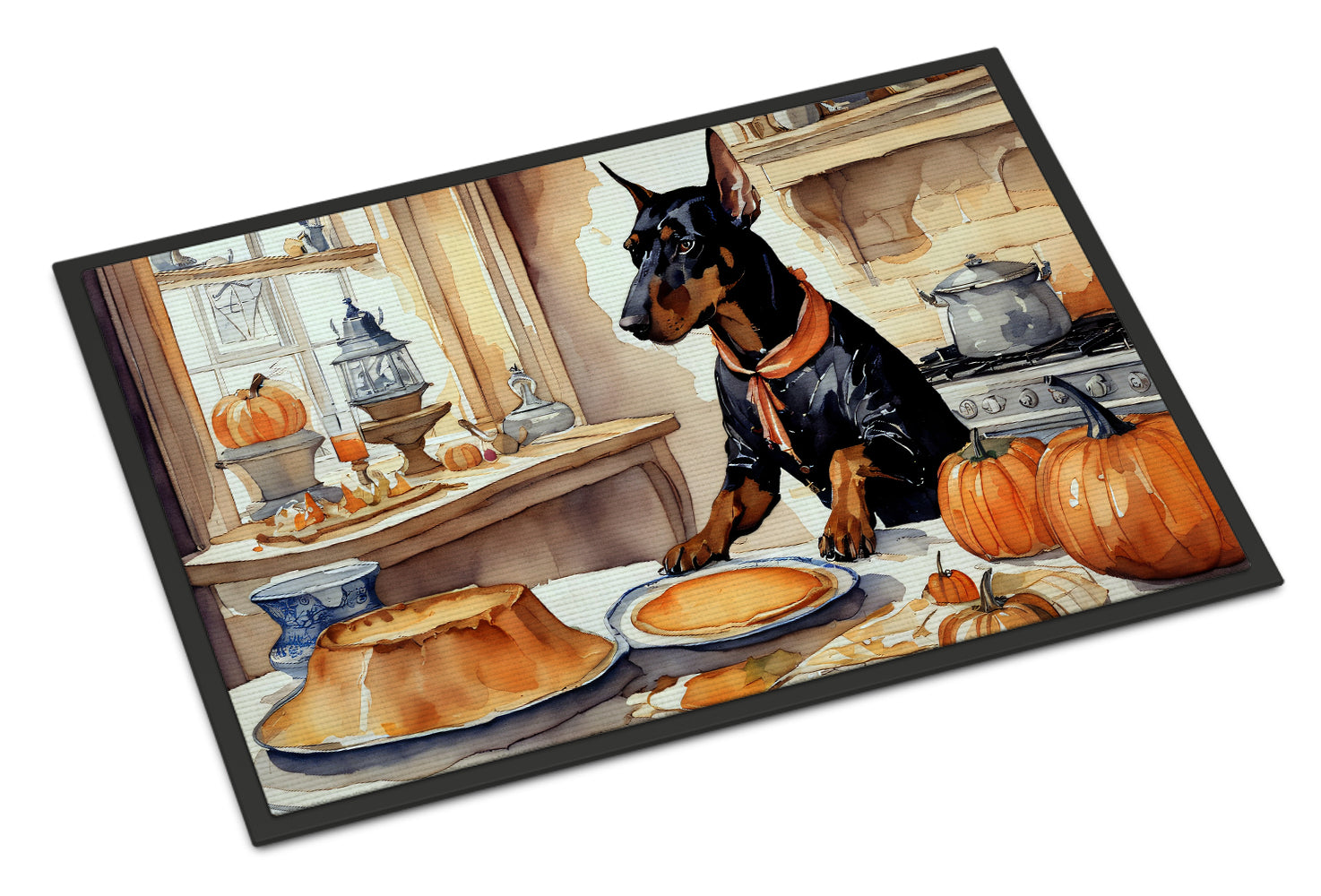 Buy this Doberman Pinscher Fall Kitchen Pumpkins Doormat 18x27