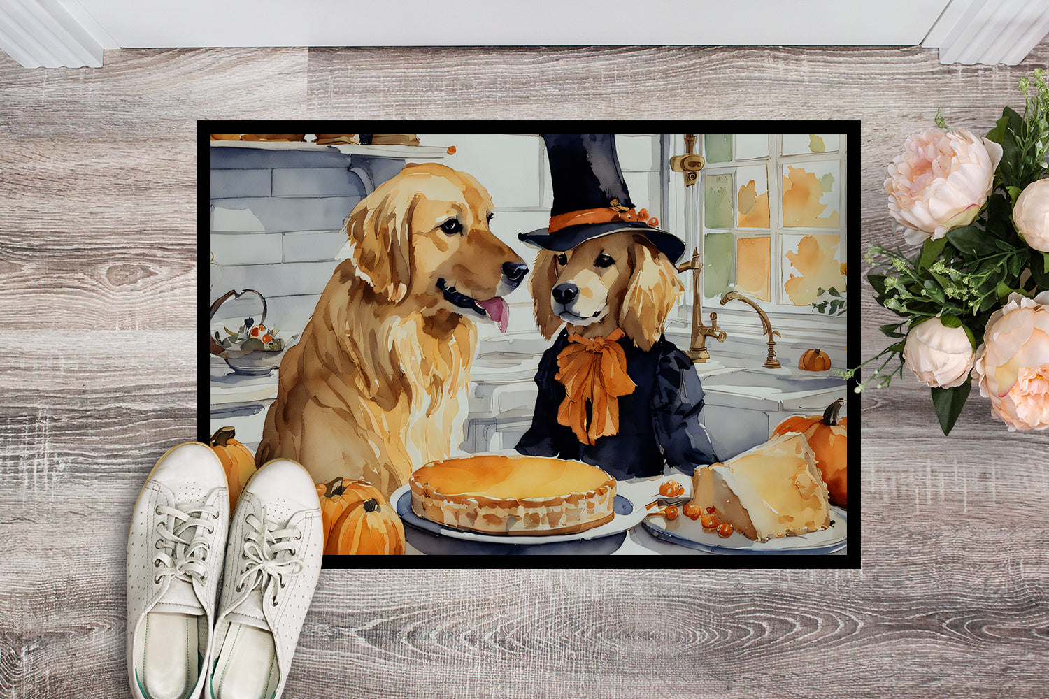 Golden Retriever Fall Kitchen Pumpkins Doormat 18x27  the-store.com.