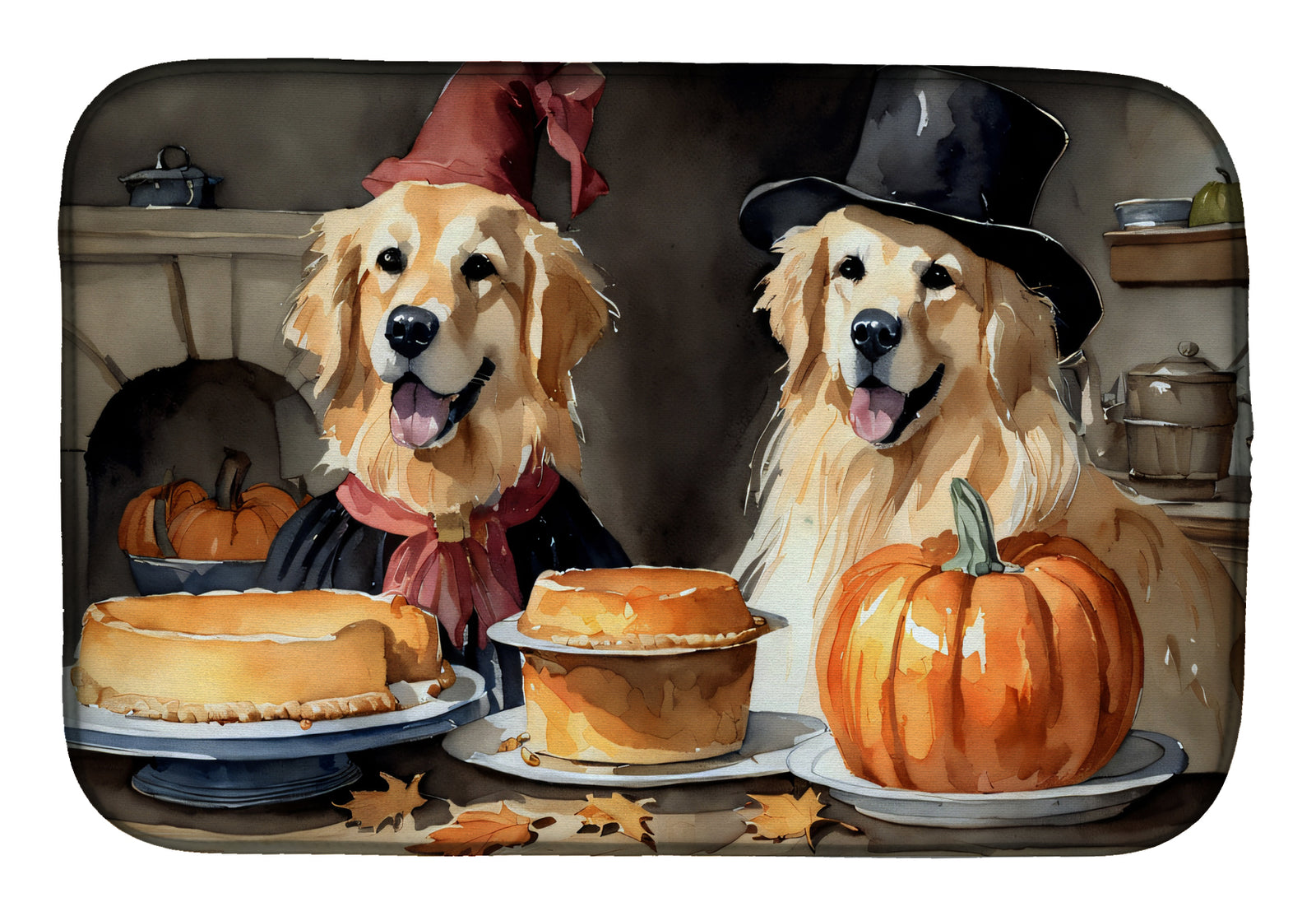 Buy this Golden Retriever Fall Kitchen Pumpkins Dish Drying Mat