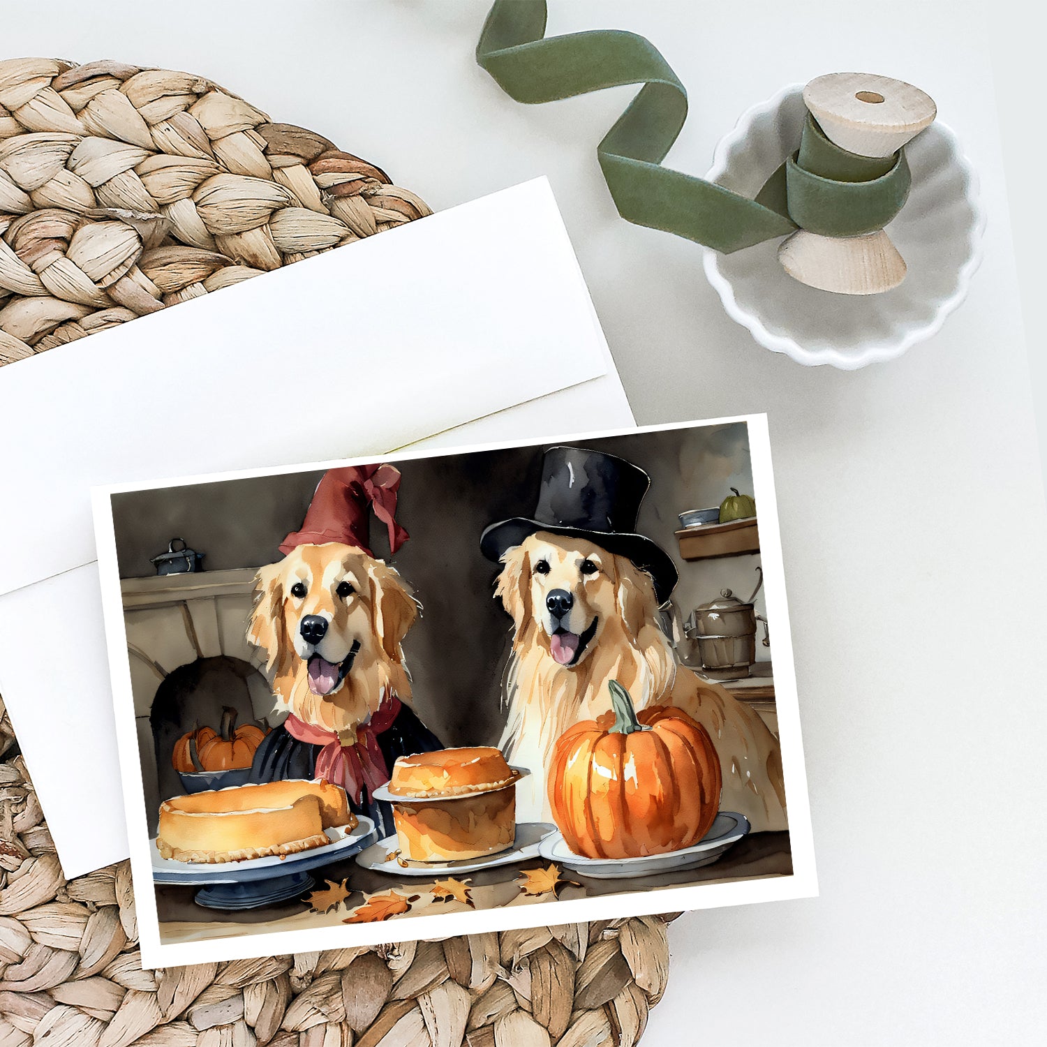 Golden Retriever Fall Kitchen Pumpkins Greeting Cards and Envelopes Pack of 8  the-store.com.