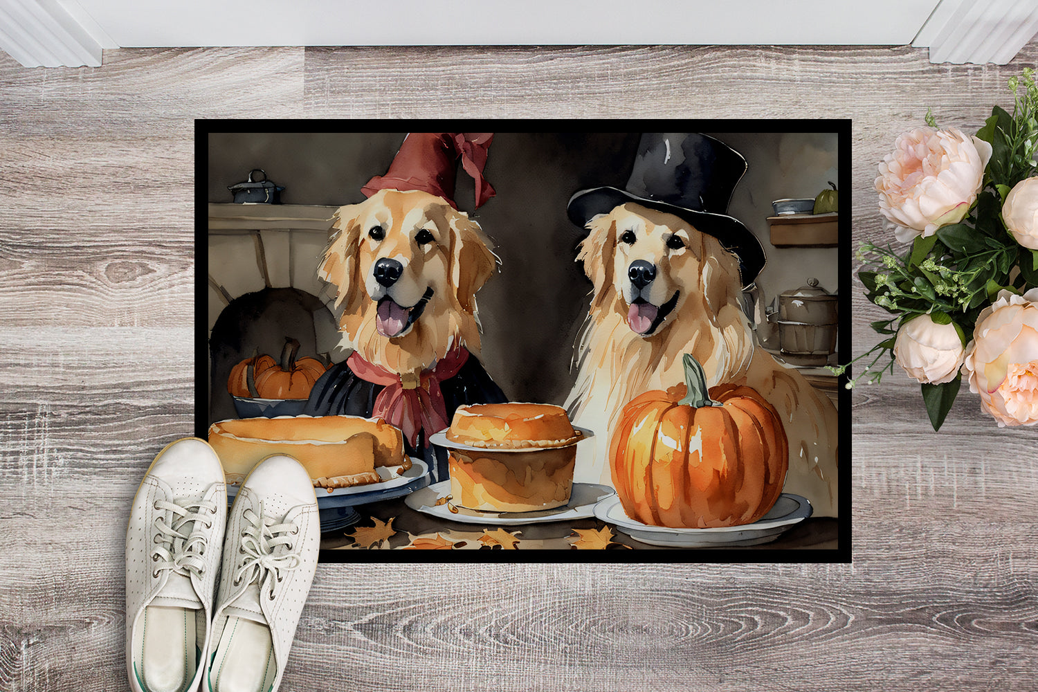 Golden Retriever Fall Kitchen Pumpkins Indoor or Outdoor Mat 24x36  the-store.com.