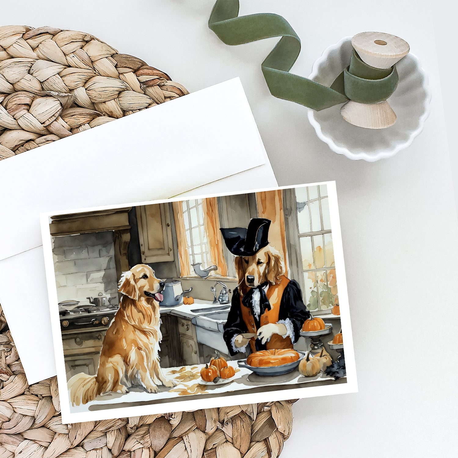 Golden Retriever Fall Kitchen Pumpkins Greeting Cards and Envelopes Pack of 8  the-store.com.