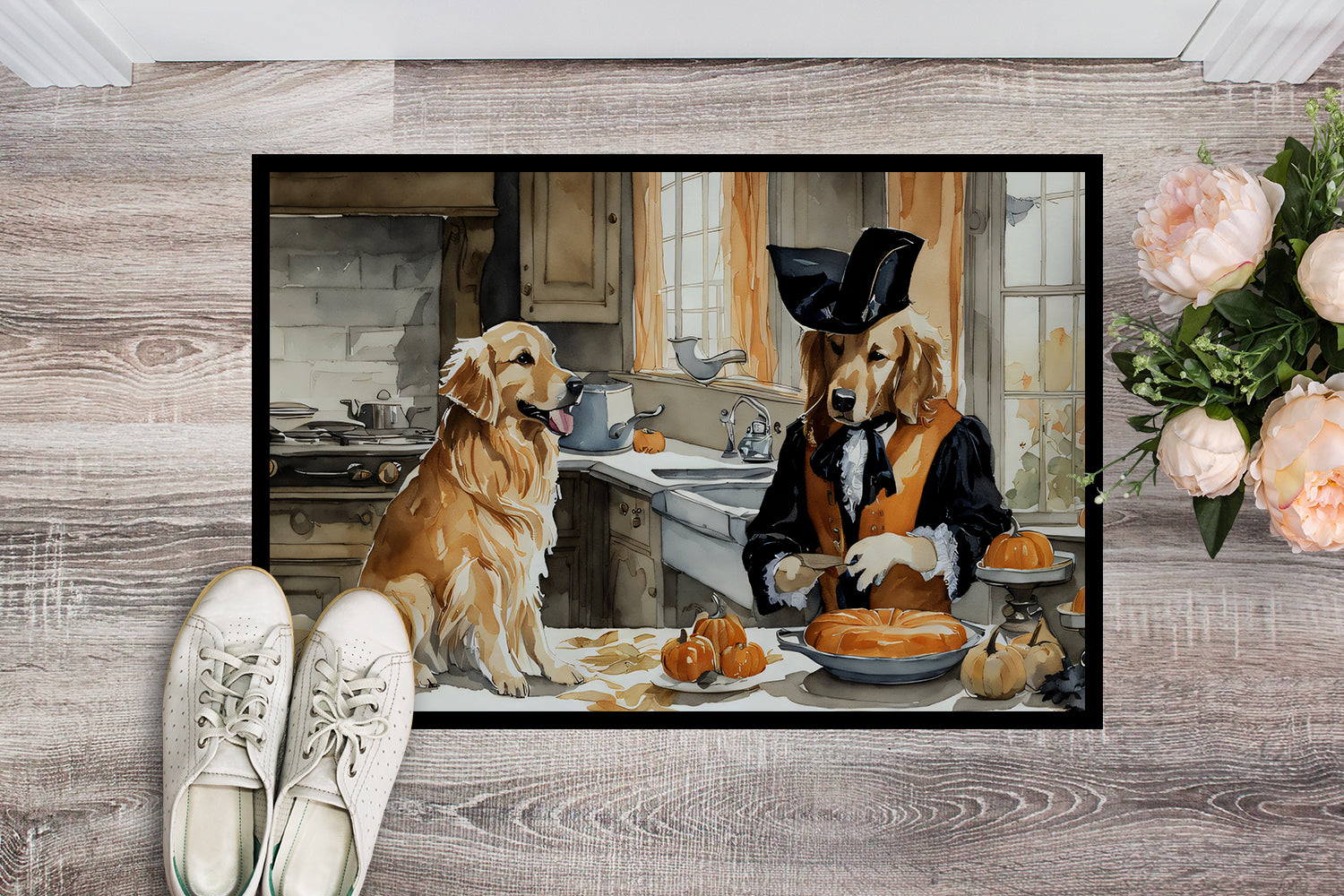 Golden Retriever Fall Kitchen Pumpkins Doormat 18x27  the-store.com.