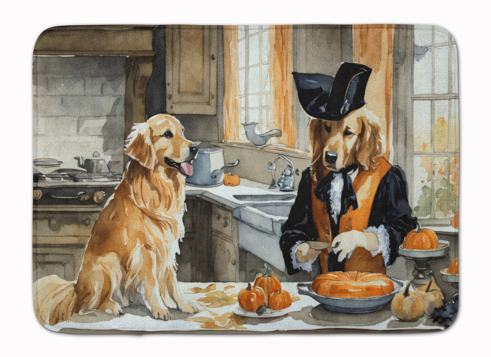 Buy this Golden Retriever Fall Kitchen Pumpkins Memory Foam Kitchen Mat