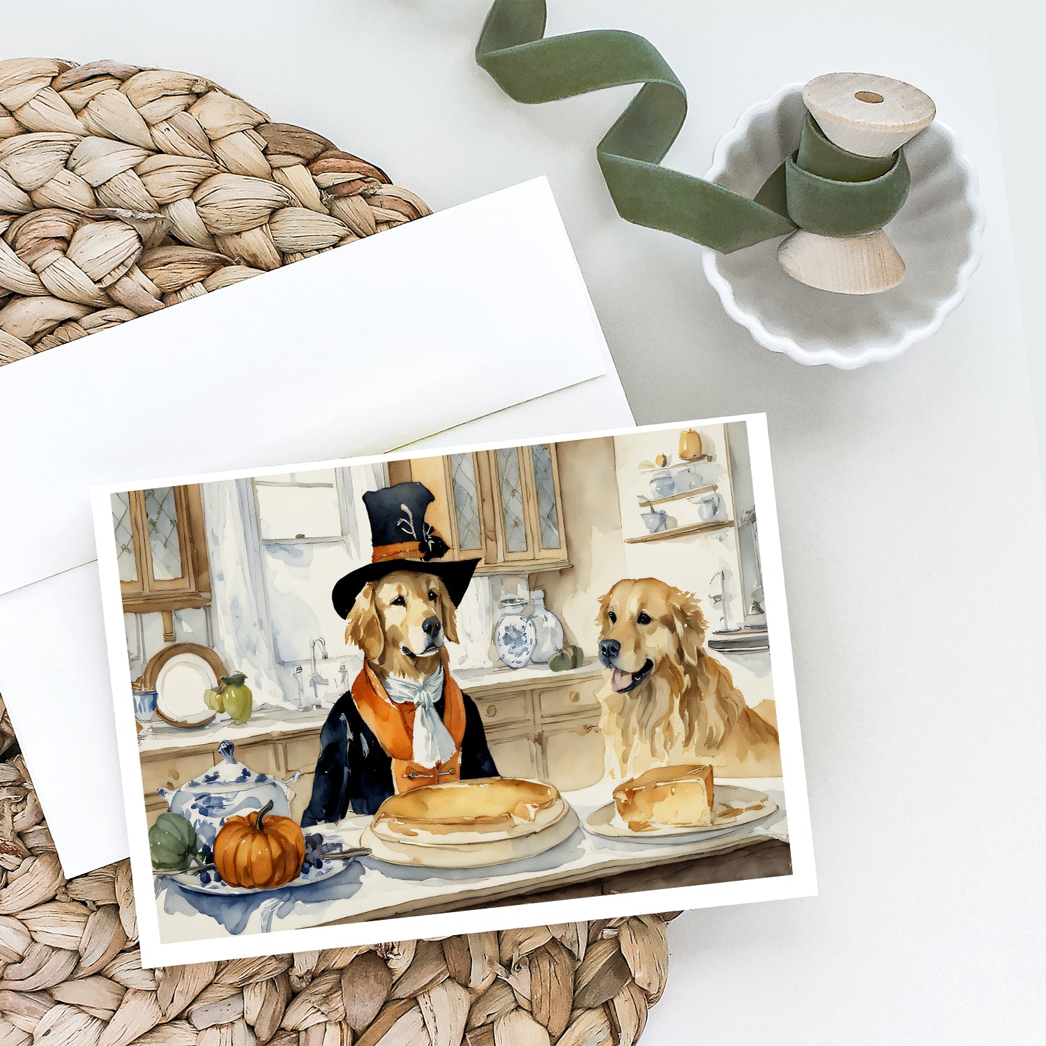 Golden Retriever Fall Kitchen Pumpkins Greeting Cards and Envelopes Pack of 8  the-store.com.