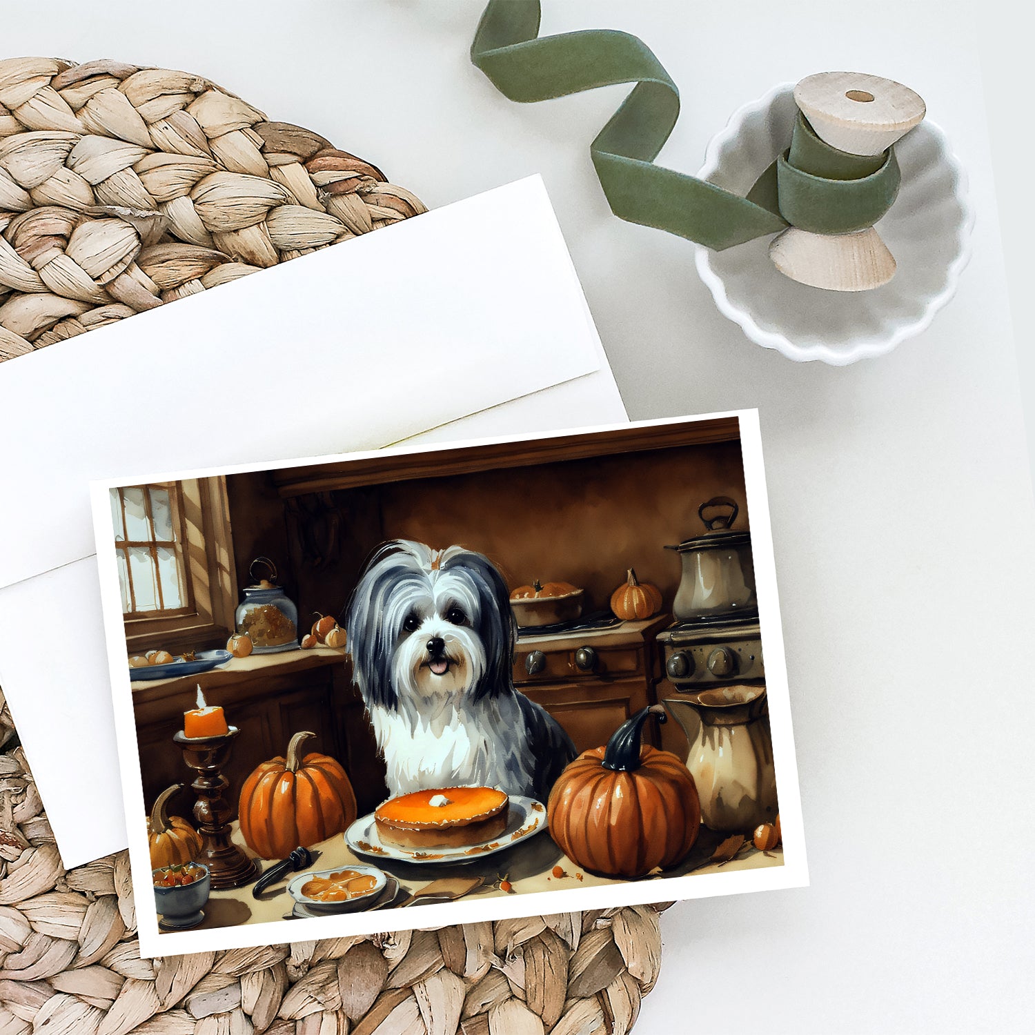 Buy this Havanese Fall Kitchen Pumpkins Greeting Cards and Envelopes Pack of 8