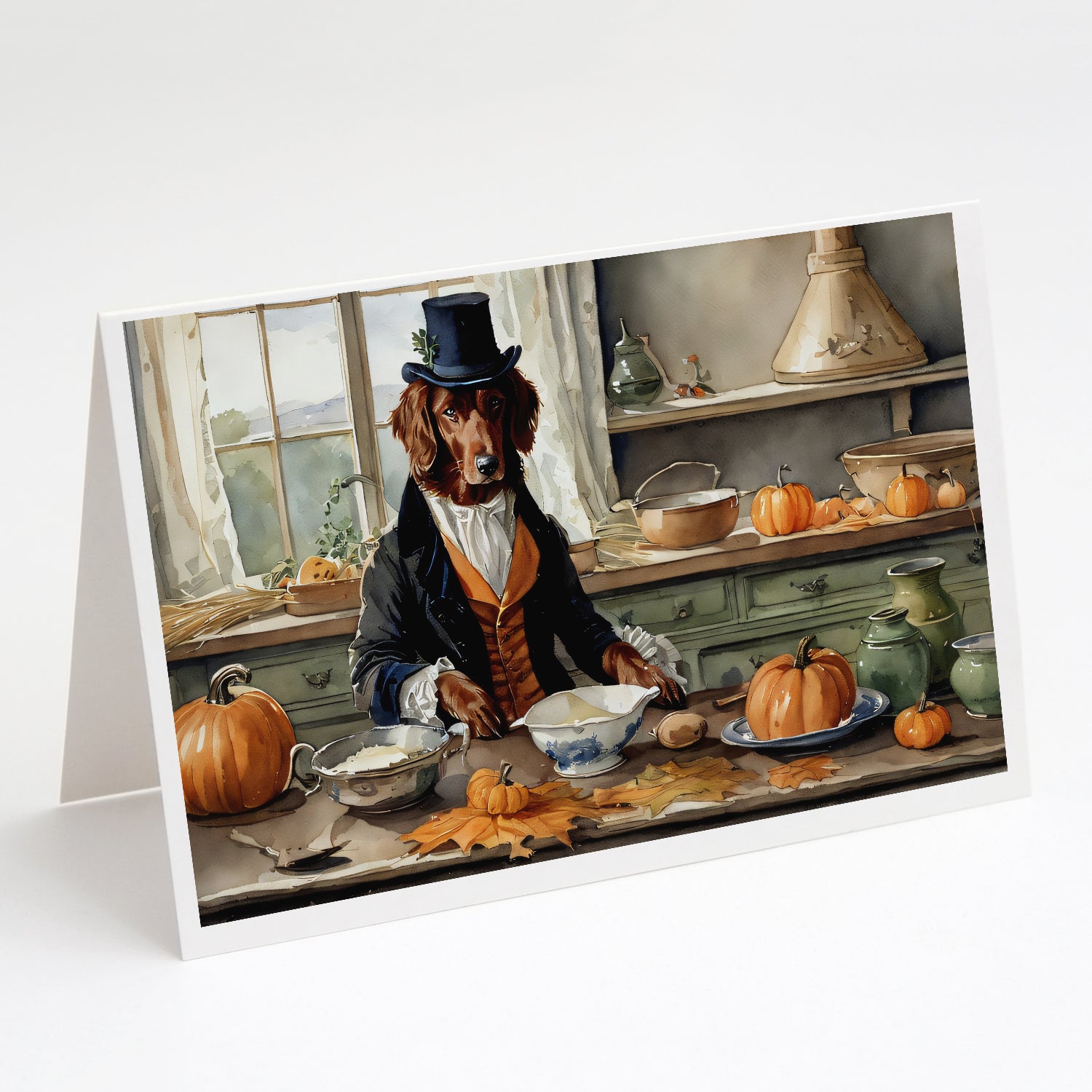 Buy this Irish Setter Fall Kitchen Pumpkins Greeting Cards and Envelopes Pack of 8