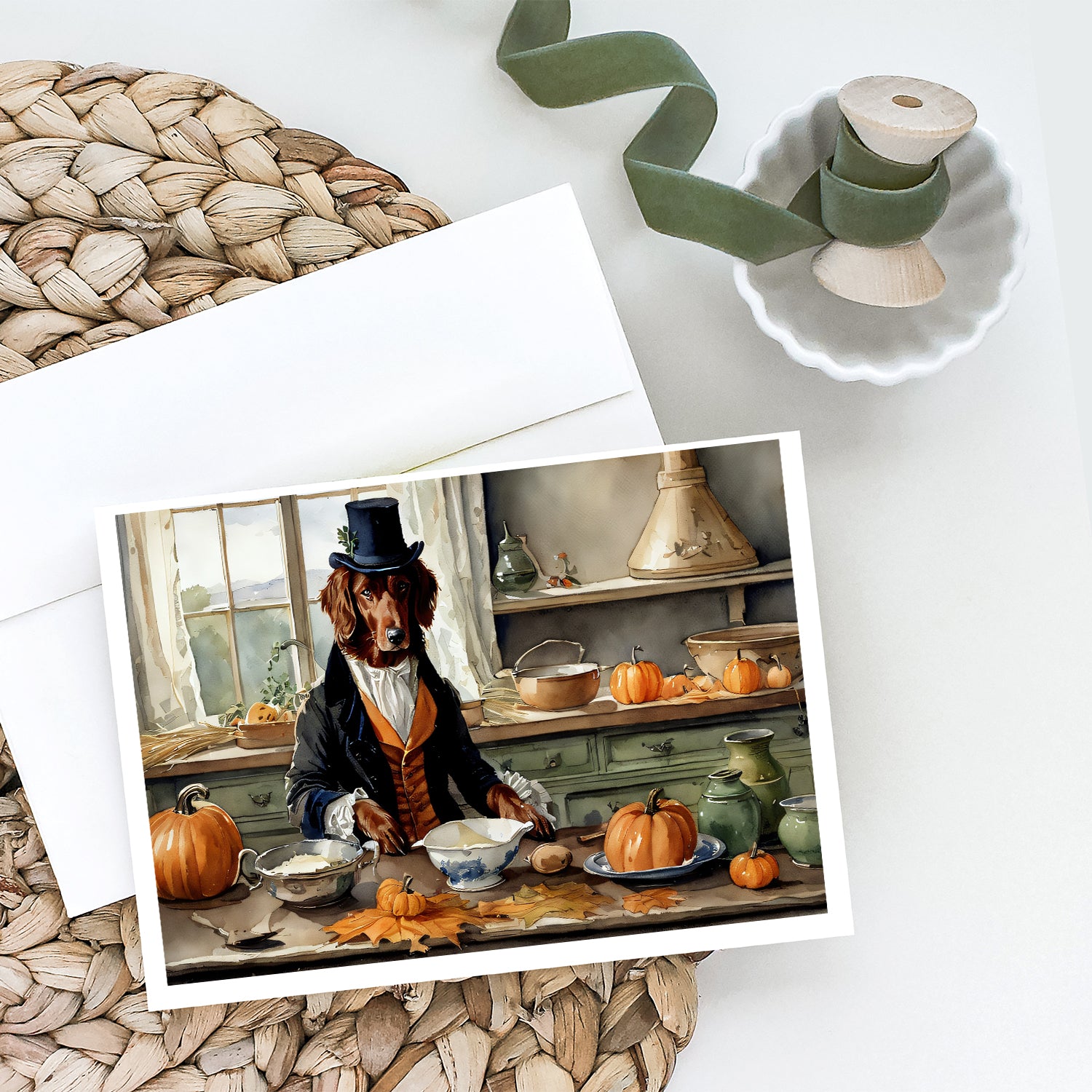 Irish Setter Fall Kitchen Pumpkins Greeting Cards and Envelopes Pack of 8  the-store.com.