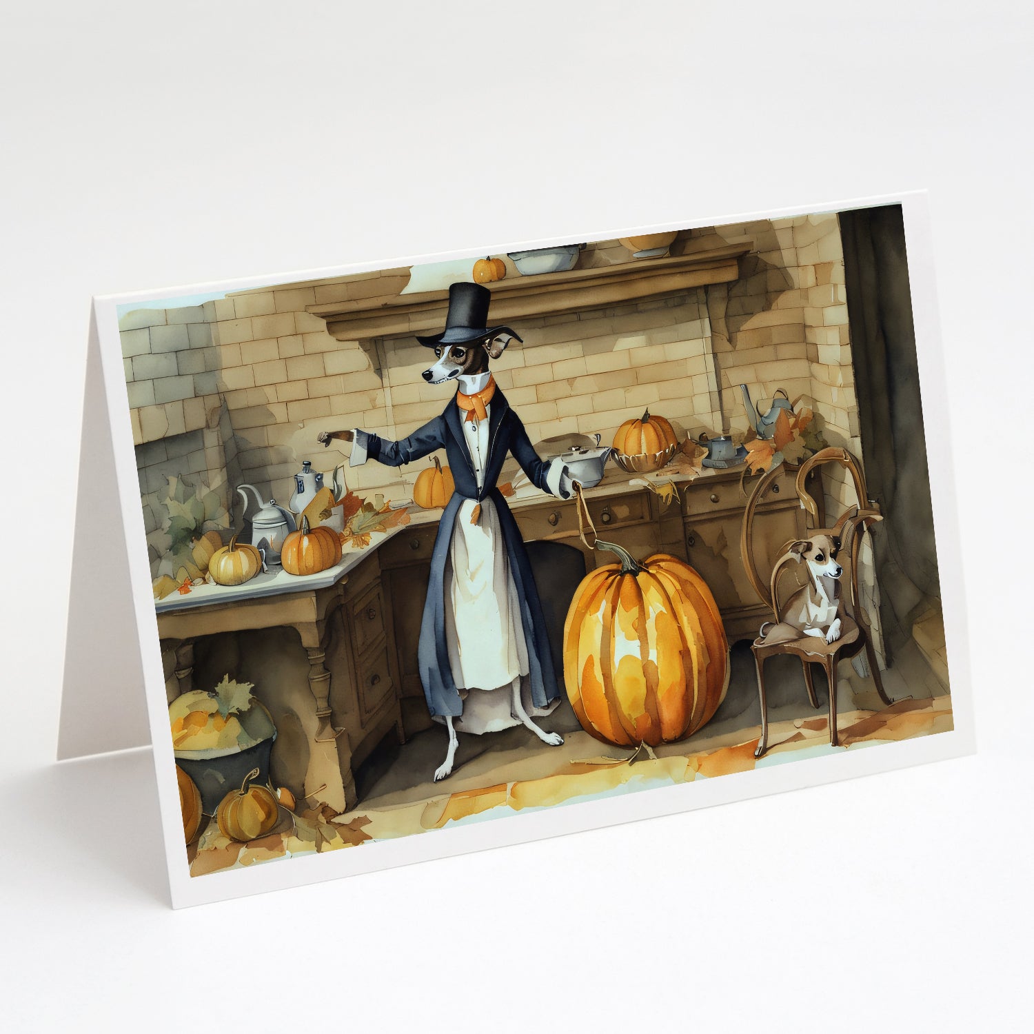 Buy this Italian Greyhound Fall Kitchen Pumpkins Greeting Cards and Envelopes Pack of 8