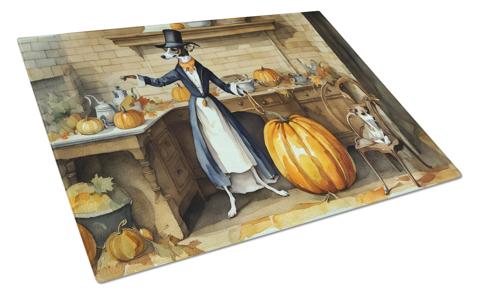 Buy this Italian Greyhound Fall Kitchen Pumpkins Glass Cutting Board Large