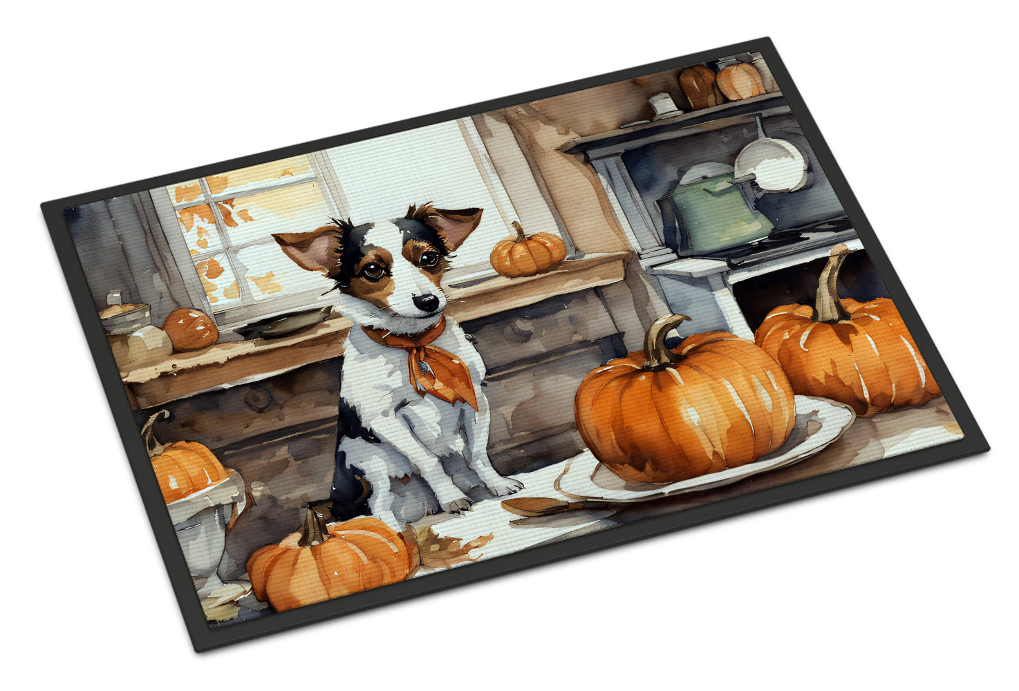 Buy this Jack Russell Terrier Fall Kitchen Pumpkins Doormat 18x27