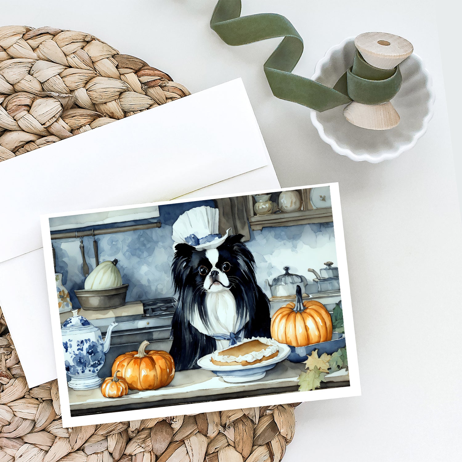 Japanese Chin Fall Kitchen Pumpkins Greeting Cards and Envelopes Pack of 8  the-store.com.