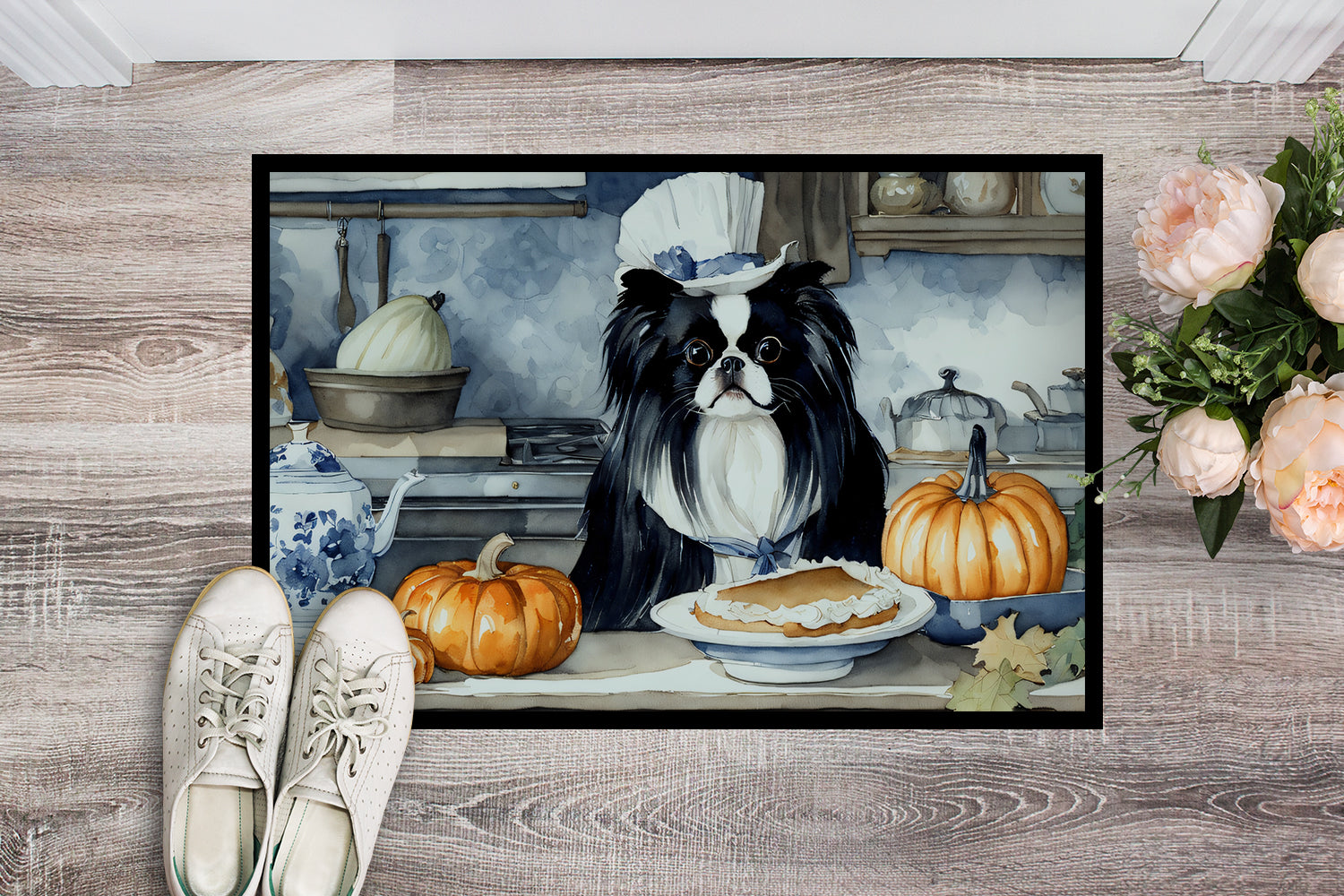 Japanese Chin Fall Kitchen Pumpkins Indoor or Outdoor Mat 24x36  the-store.com.