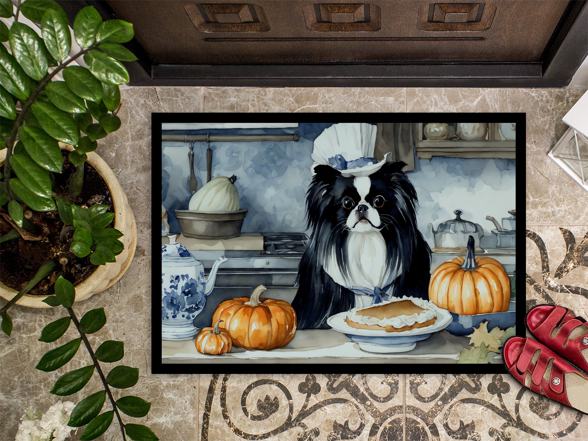 Japanese Chin Fall Kitchen Pumpkins Indoor or Outdoor Mat 24x36