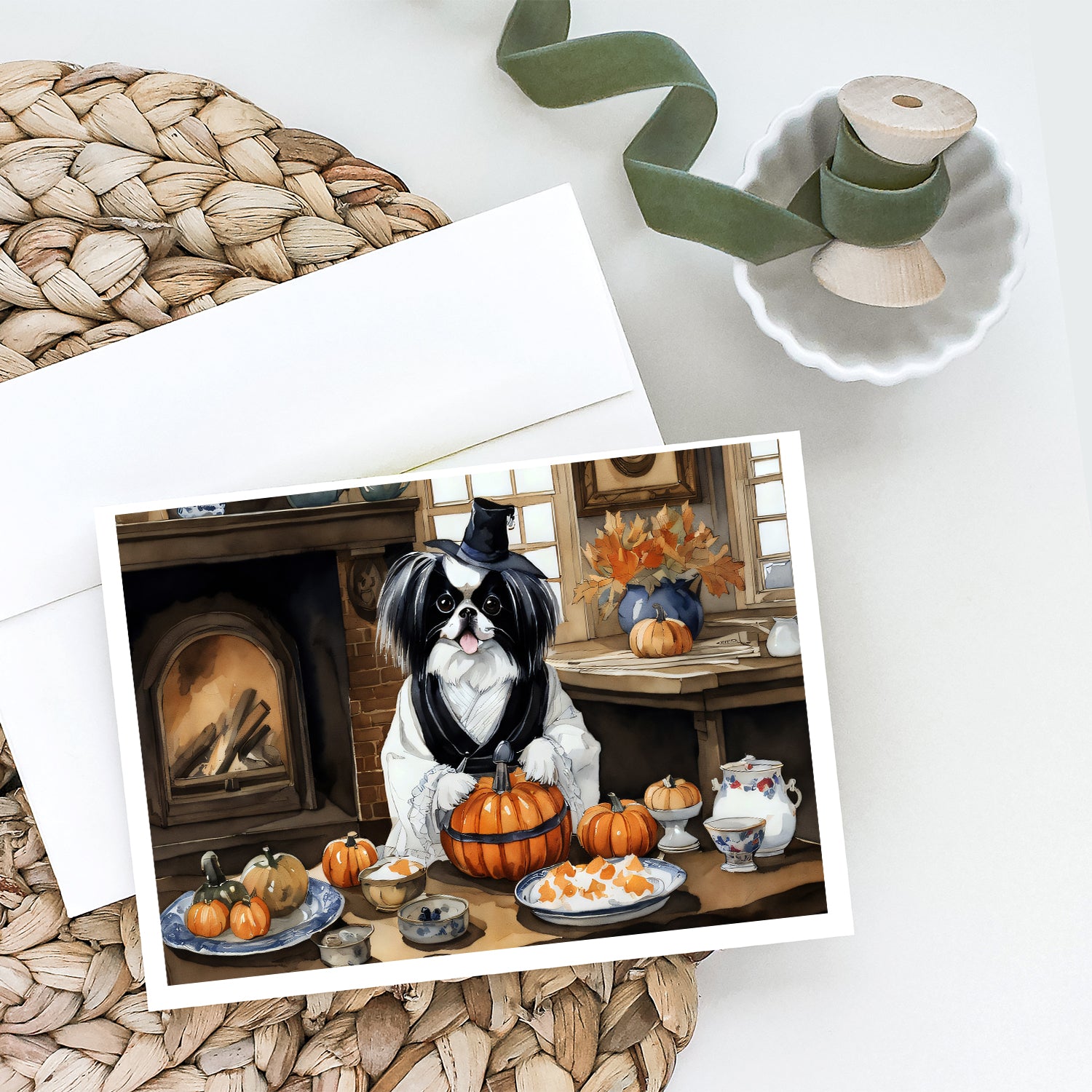 Japanese Chin Fall Kitchen Pumpkins Greeting Cards and Envelopes Pack of 8  the-store.com.