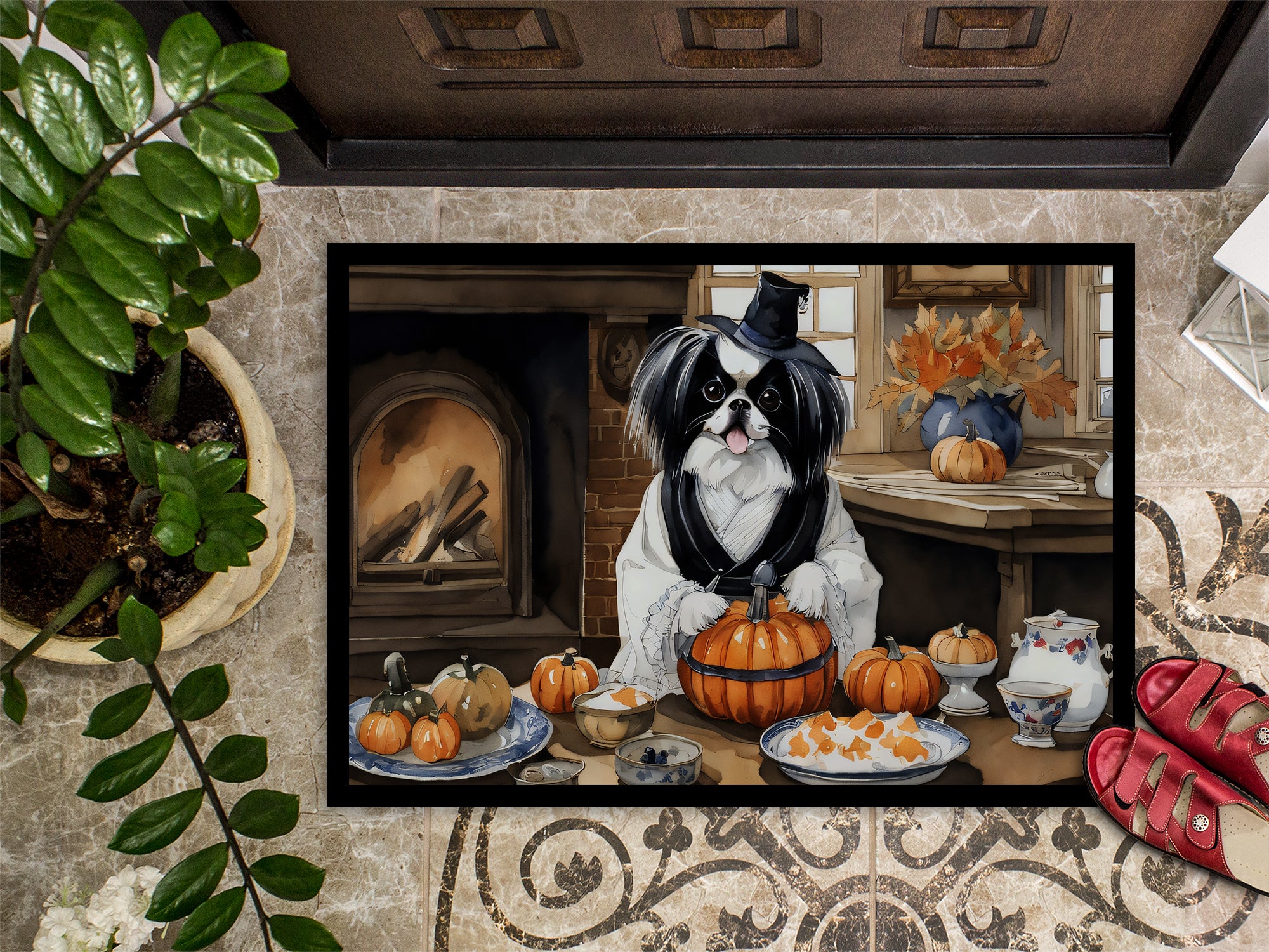 Japanese Chin Fall Kitchen Pumpkins Doormat 18x27