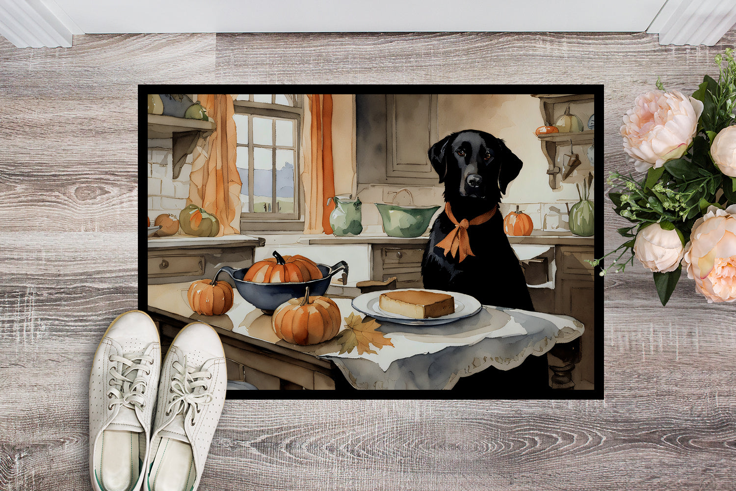 Buy this Black Lab Fall Kitchen Pumpkins Indoor or Outdoor Mat 24x36