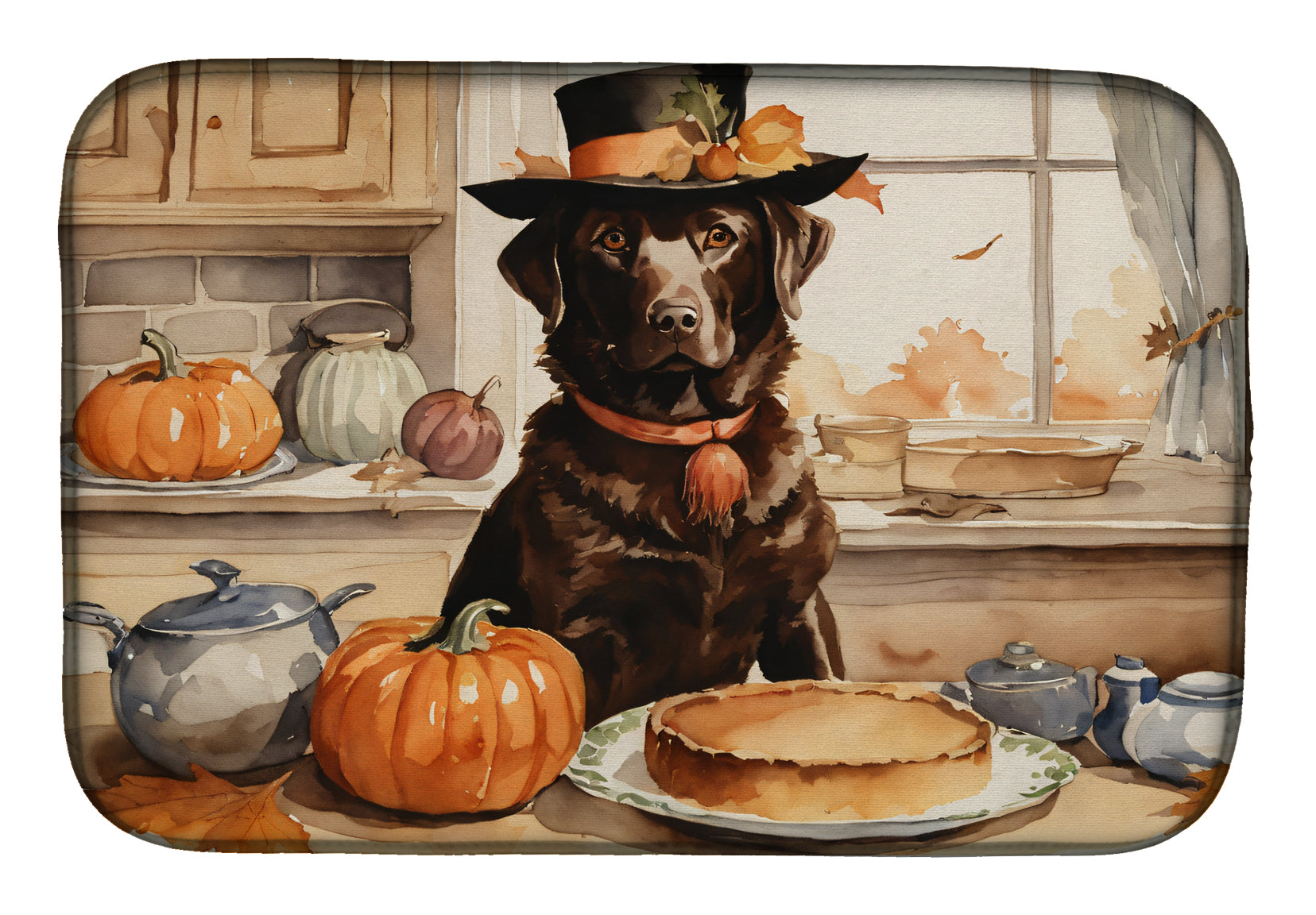 Buy this Chocolate Lab Fall Kitchen Pumpkins Dish Drying Mat